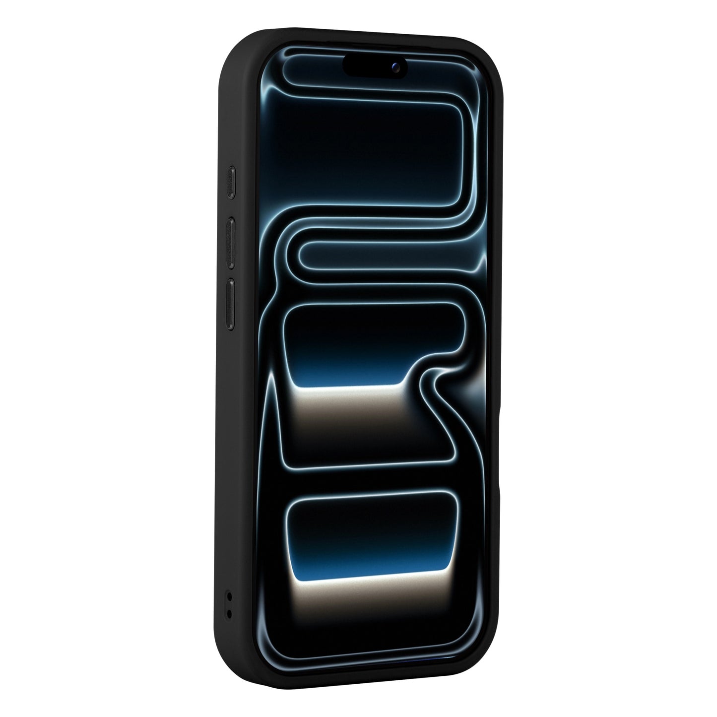 Ein iPhone 17 Pro in einem Arktis iPhone 17 Pro Solid Case von Arktis zeigt ein leuchtendes abstraktes Muster auf dem Bildschirm.