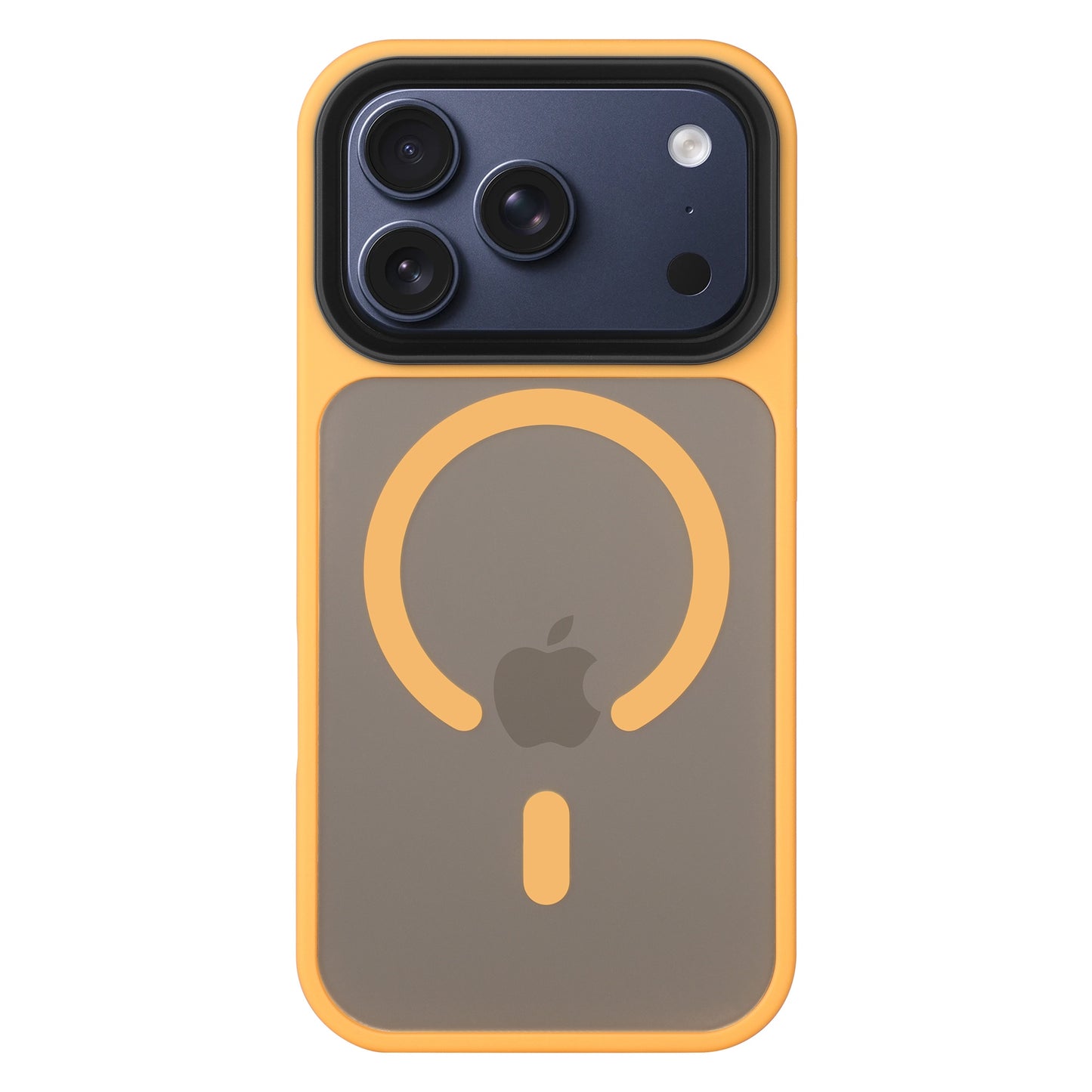 Arktis arktis iPhone 17 Pro Solid Case mit MagSafe: Gelbes Case mit drei Kameras, mattem Finish und MagSafe-kompatiblem, kreisförmigem Symbol auf der Rückseite.
