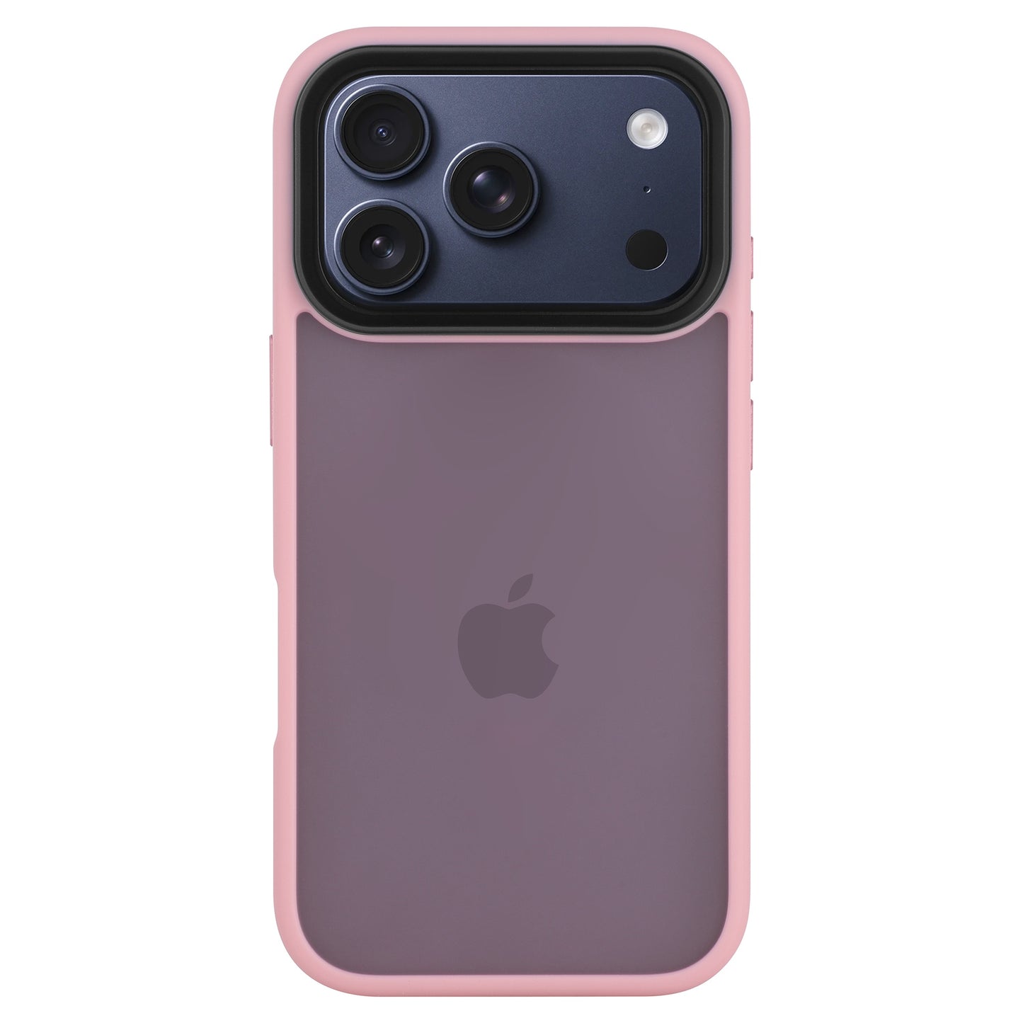 Das Arktis iPhone 17 Pro Max Solid Case, eine rosa umrandete, stoßabsorbierende, matte Hülle von Arktis, schützt ein rosa und lilafarbenes iPhone 17 Pro Max mit Dual-Kameras (von hinten).