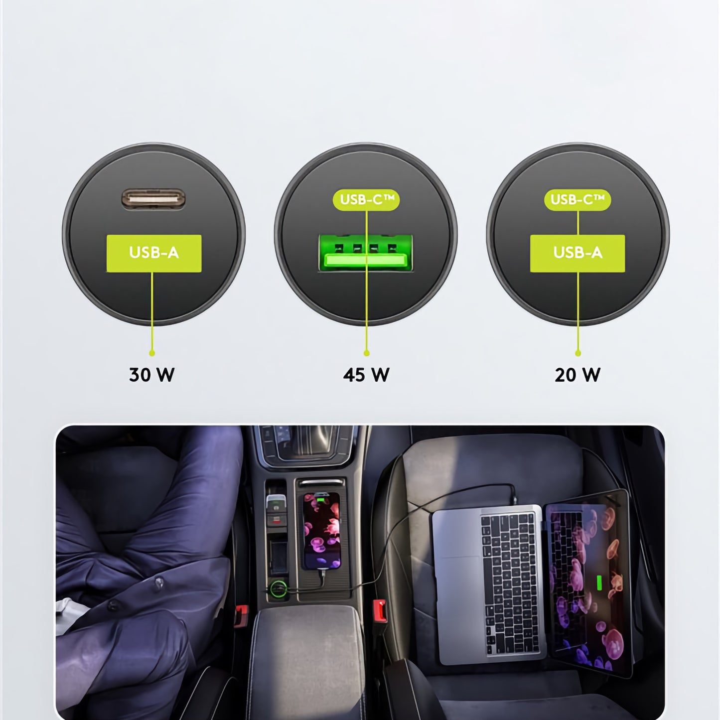 Dual-USB Auto-Schnellladegerät USB-C PD 45 W