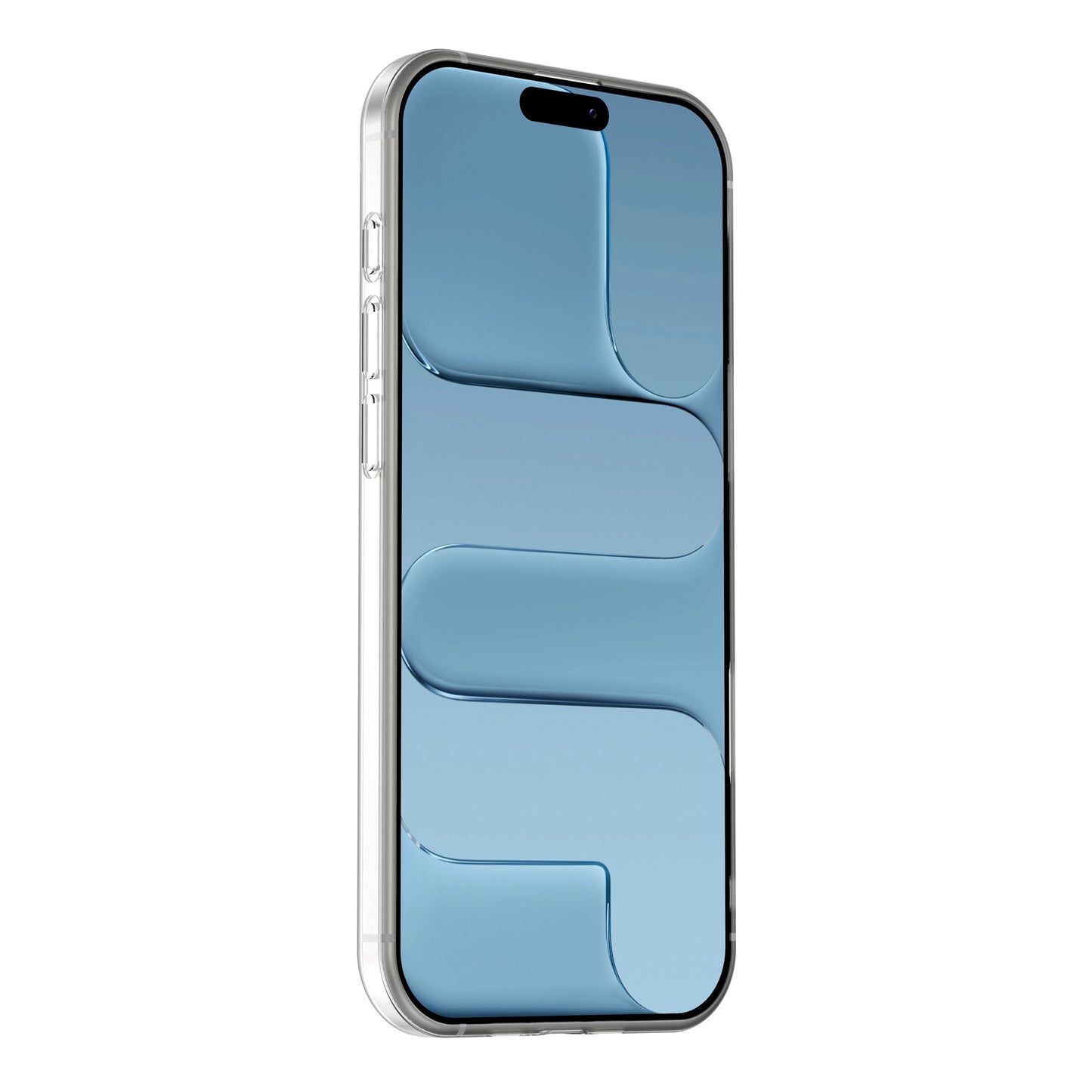 Das arktis iPhone Air ZERO Case von arktis ist eine ultradünne, transparente TPU-Silikonhülle, die das blaue, abstrakte Screendesign Ihres iPhones aus einem schrägen Blickwinkel zeigt.