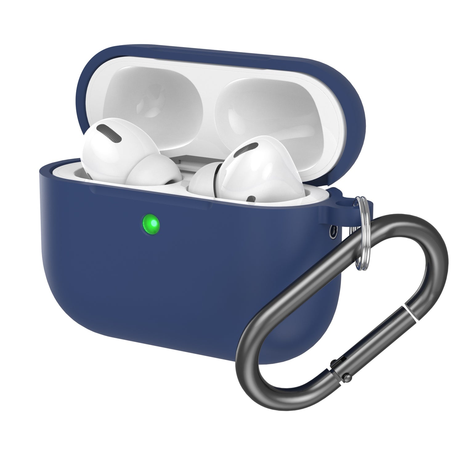 Das arktis AirPods Pro 3 Silikon Case in Blau verfügt über eine grüne LED, zeigt Ihre AirPods im geöffneten Zustand an und wird mit einem Metallkarabiner geliefert. Dieses arktis Case bietet optimalen Schutz vor Stößen.