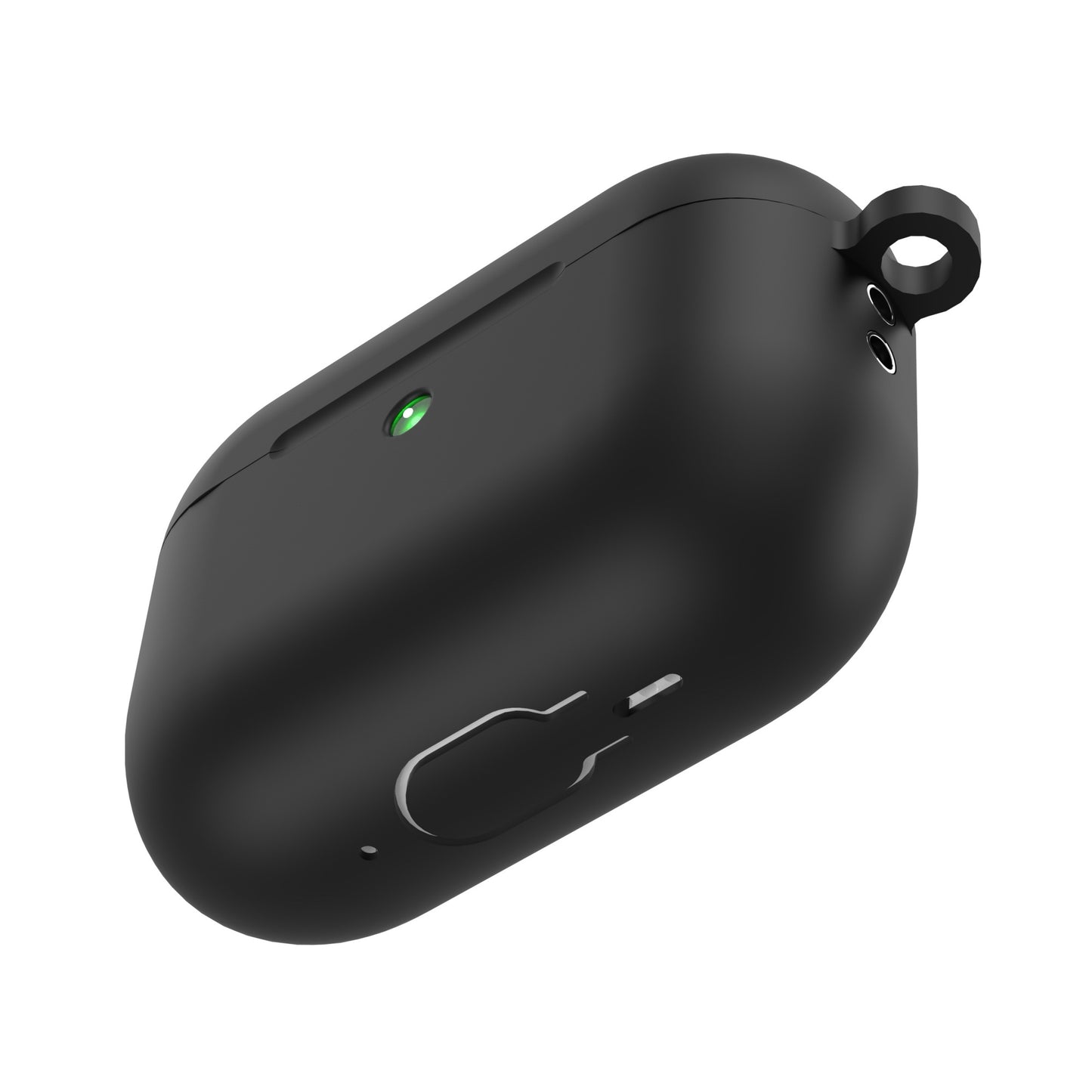 Das von unten gezeigte AirPods Pro 3 Silikon Case von arktis verfügt über eine Blinklichtaussparung und eine Befestigungsschlaufe. Seine stoßfeste Hülle unterstützt kabelloses Laden für Ihren Komfort.