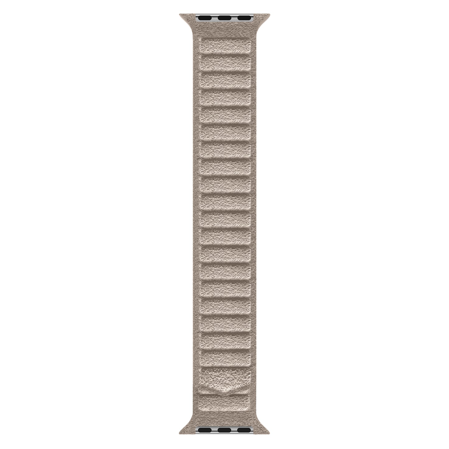 Das arktisband Apple Watch magnetisches Armband aus Alcantara hat eine beigefarbene, gerippte Textur und wurde in Italien für Komfort und zeitlosen Stil gefertigt. Vertikal vor weißem Hintergrund abgebildet.