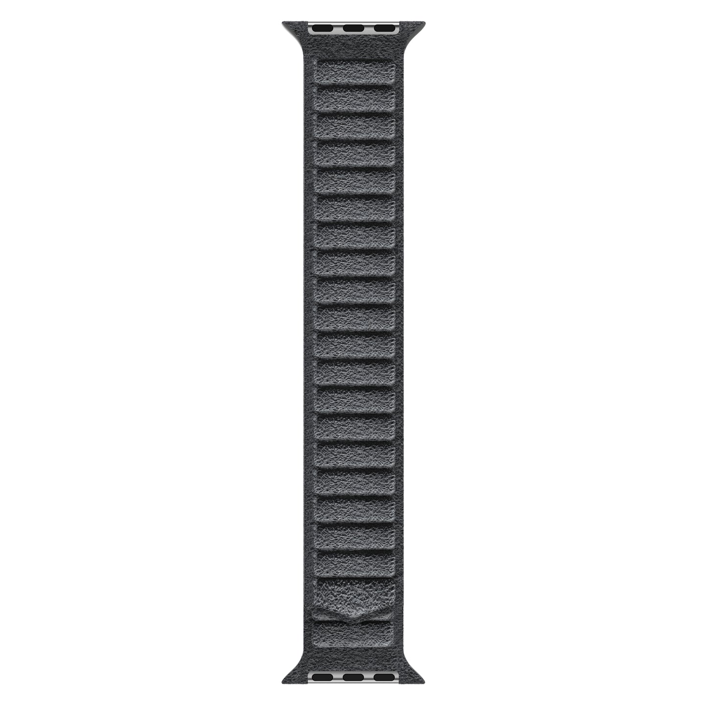 Das arktisband Apple Watch magnetisches Armband aus Alcantara ist ein schwarzes, rechteckiges Band mit gerillten Segmenten. Es wird in Italien aus hochwertigem Alcantara hergestellt und kombiniert Stil und Haltbarkeit für Ihre Apple Watch.