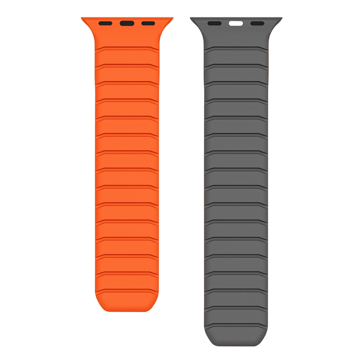 Das magnetische Armband „MagFlow“ für die Apple Watch ist in Orange und Dunkelgrau erhältlich. Beide Bänder verfügen über eine gerippte Textur mit horizontalen Rillen und bestehen aus geschmeidigem Silikon für hohen Tragekomfort. Für eine sichere Befestigung an Ihrer Smartwatch.