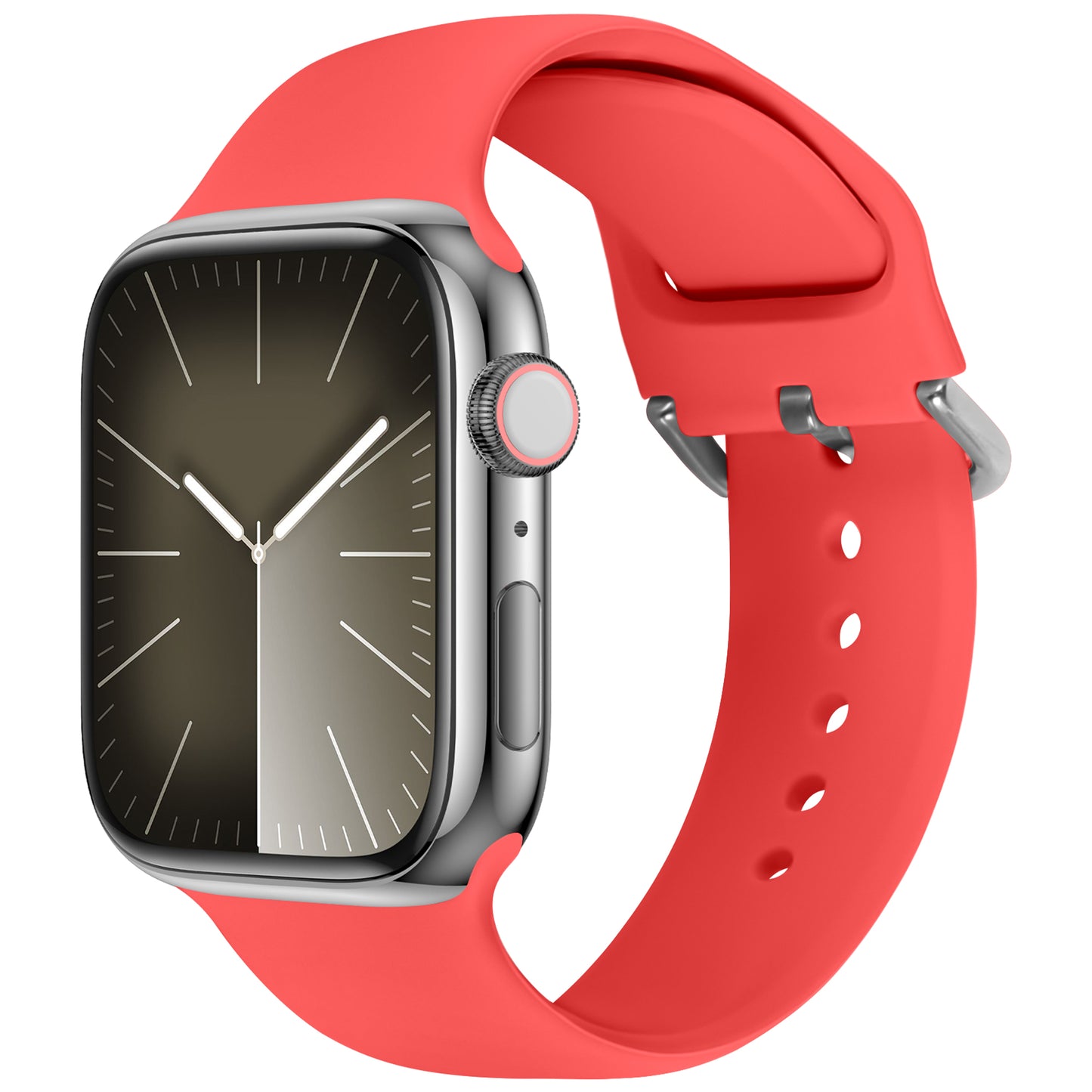 Das arktisband Apple Watch Silikonarmband „Aqua“ ist ein leuchtend rotes, sportliches Silikonband mit Metallschließe, das für den vielseitigen Einsatz im Alltag konzipiert und mit der Apple Watch kompatibel ist.
