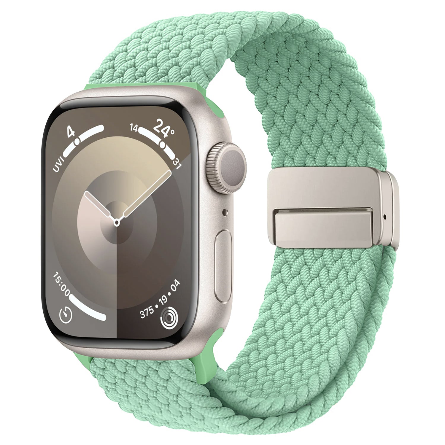 Das arktisband Geflochtene Apple Watch Armband „Casual“ in Mintgrün verfügt über einen Magnetverschluss zum einfachen Befestigen und verleiht Ihrer smarten Apple Watch Stil und Komfort.