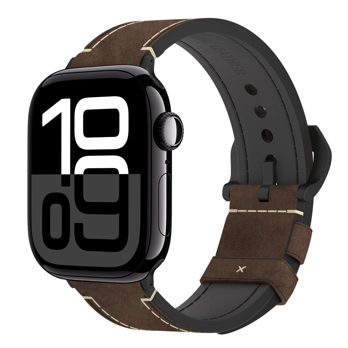 Das arktisband Apple Watch PALERMO GRANDE Lederarmband kombiniert ein 316L-Edelstahlgehäuse mit Vintage-Lederstil und einem großen Digitaldisplay und bietet zeitlose Eleganz und modernen Komfort von arktisband.