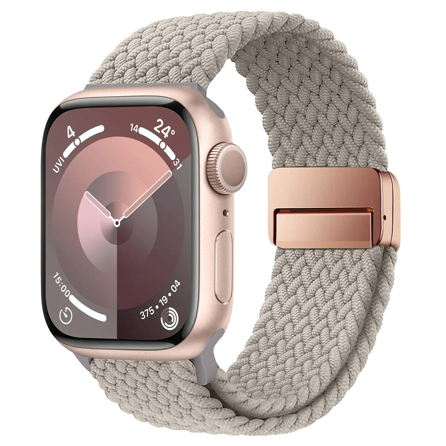 Das arktisband Geflochtene Apple Watch Armband „Casual“ in Beige verfügt über einen stylischen Magnetverschluss und verleiht Ihrer Smartwatch mit rundem Display ein schickes und sicheres Aussehen.