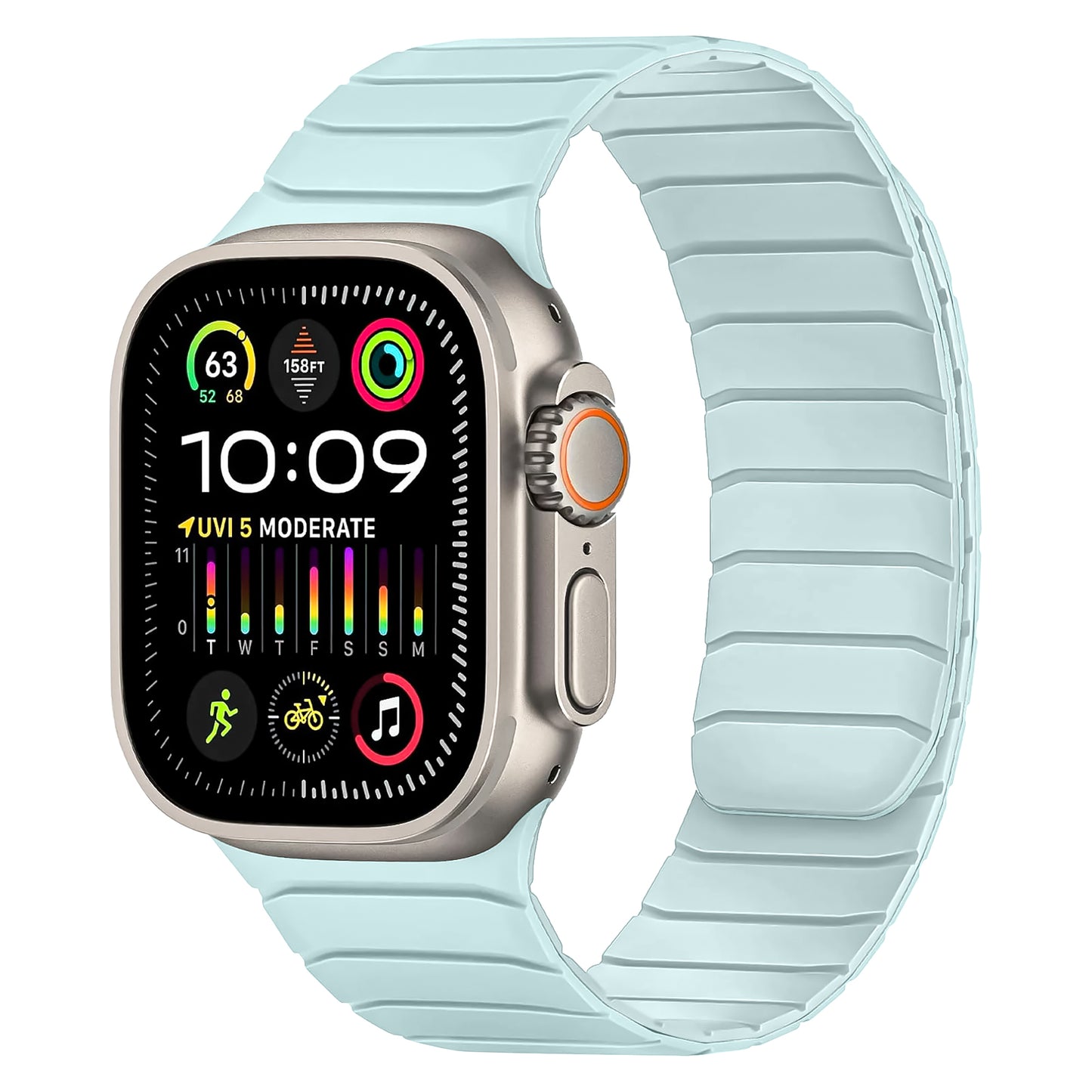 Das arktisband Apple Watch magnetische Armband „MagFlow“ aus Silikon bietet sicheren Halt und zeigt auf dem Display farbenfrohe Fitness- und Gesundheitsdaten an.