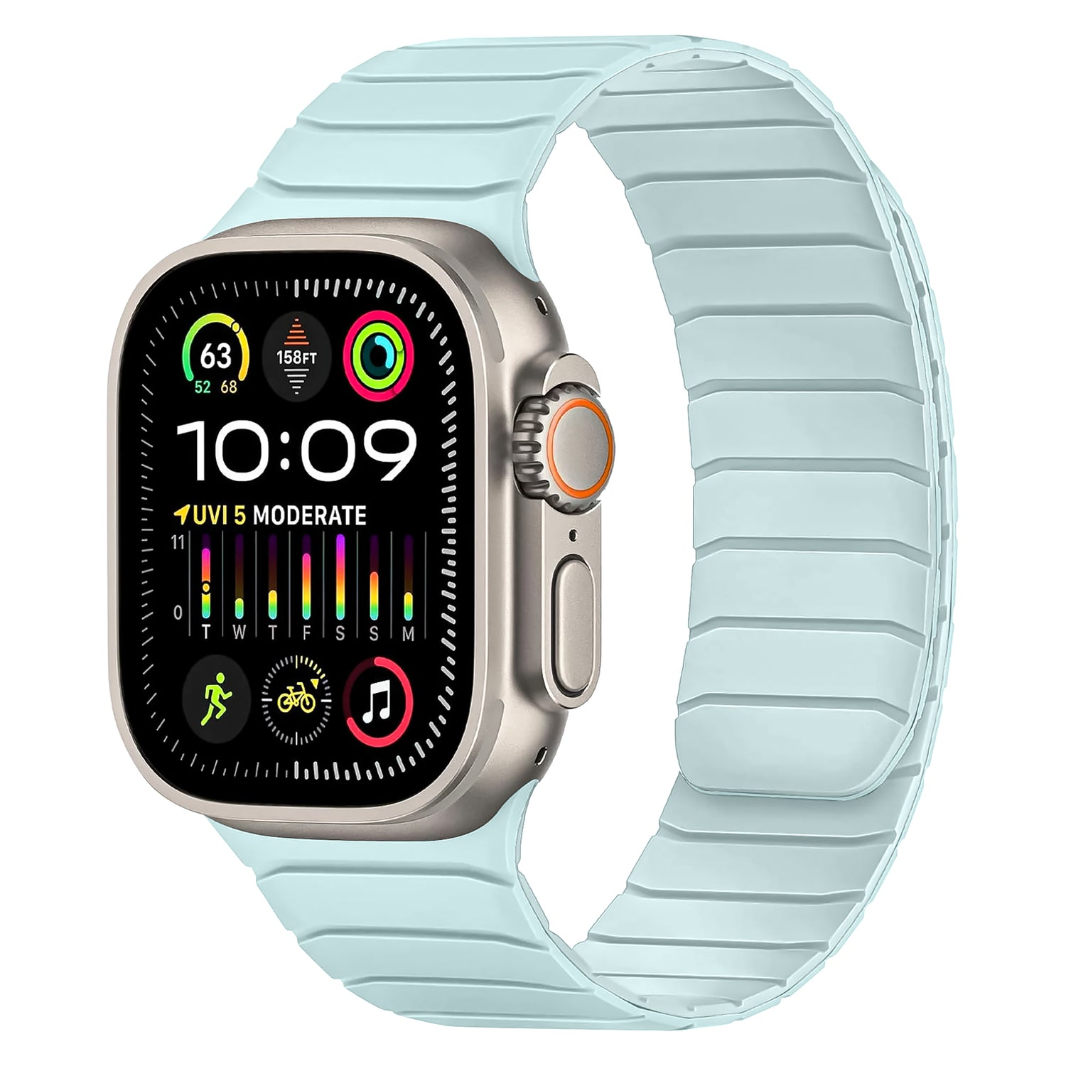 Das arktisband Apple Watch magnetische Armband „MagFlow“ aus Silikon bietet sicheren Halt und zeigt auf dem Display farbenfrohe Fitness- und Gesundheitsdaten an.
