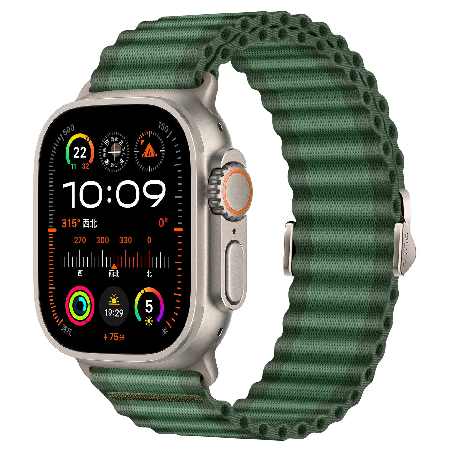 Das arktisband Apple Watch Nylonarmband „Venture“ in Grün verbindet Wave-Look-Stil mit praktischen Funktionen und zeigt Uhrzeit, Wetter und Aktivitätsstatistiken an – ideal für tägliche Abenteuer.