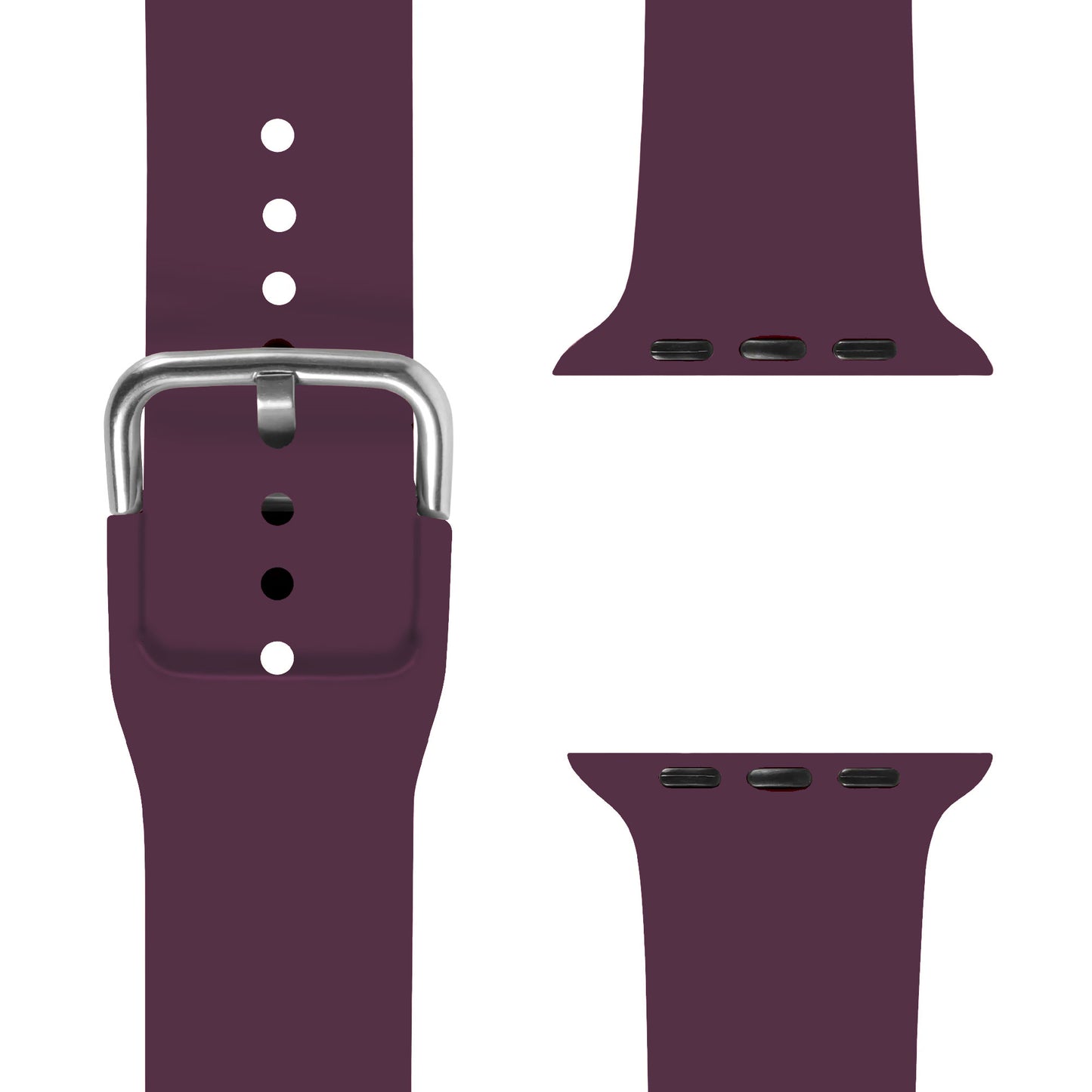 Das arktisband Apple Watch Silikonarmband „Aqua“ von arktisband wird aus verschiedenen Blickwinkeln gezeigt, mit Nahaufnahme der Metallschließe und Anschlüsse für die einfache Befestigung an Ihrer Smartwatch.