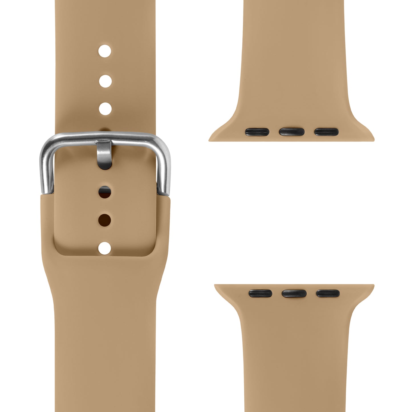 Das arktisband Apple Watch Silikonarmband „Aqua“ von arktisband ist kompatibel mit der Apple Watch. Es zeigt sich in Beige mit silbernen Schließe, sportlich im Design, inklusive Schnallen, Löchern und Verbinder für die Smartwatch.