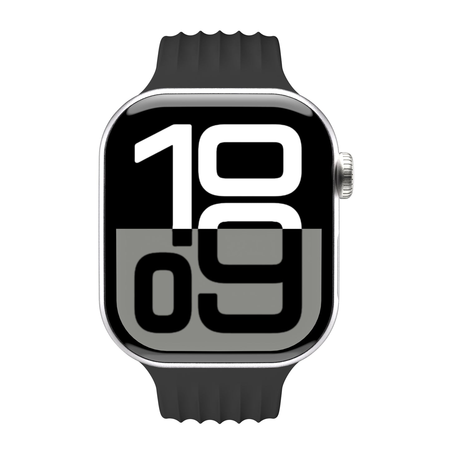 Ein arktisband Apple Watch Armband "Skandi" von arktisband zeigt die Uhrzeit 10:09 in großen, fetten, digitalen Zahlen an.