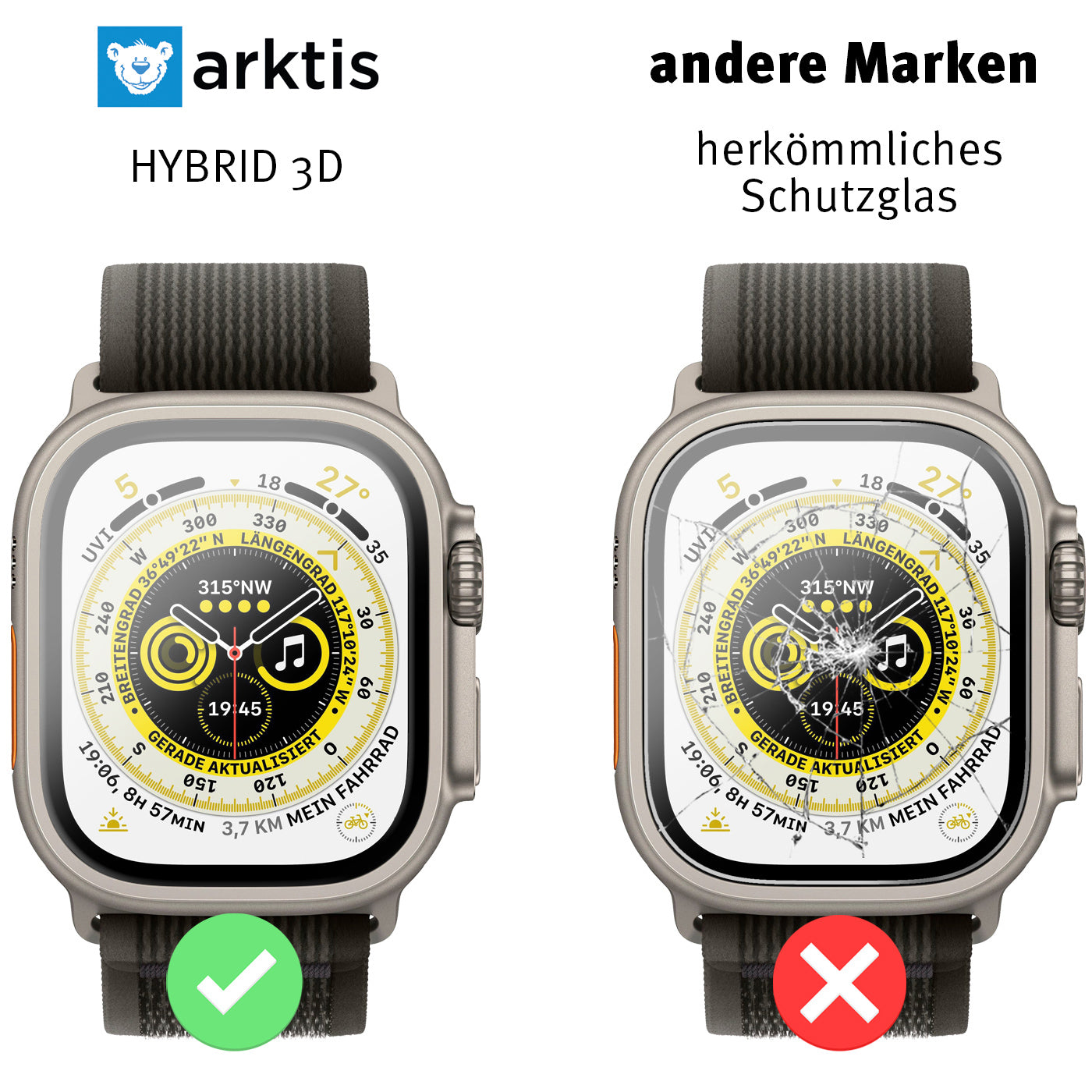 arktis Apple Watch Schutzfolie HYBRID 3D