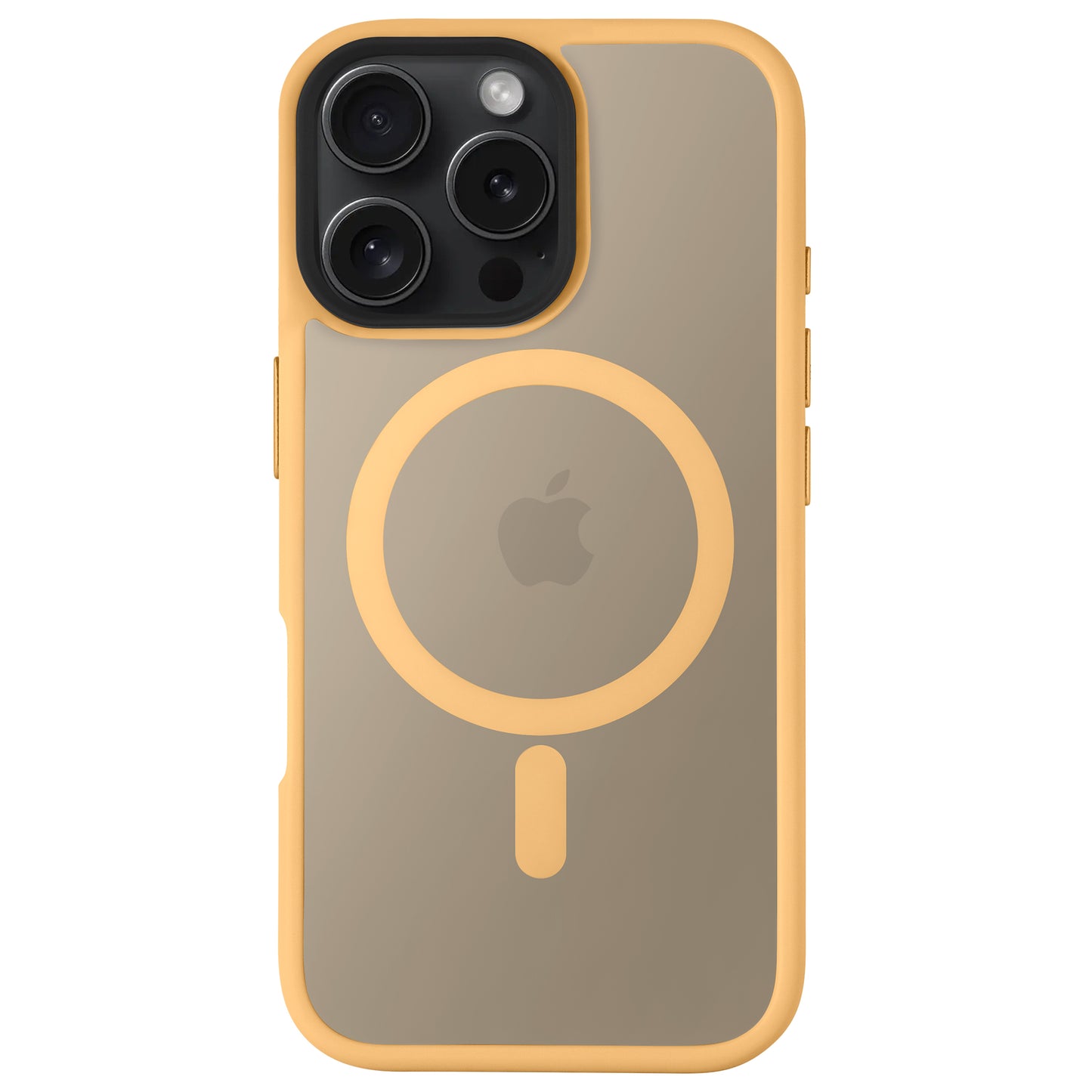 Das Arktis iPhone 16 Pro Max Solid Case verfügt über gelbe Kanten, einen MagSafe-Ladering, ein minimalistisches mattes Aussehen und stoßdämpfendes TPU-Silikon, um Ihr Telefon zu schützen und das Apple-Logo hervorzuheben.