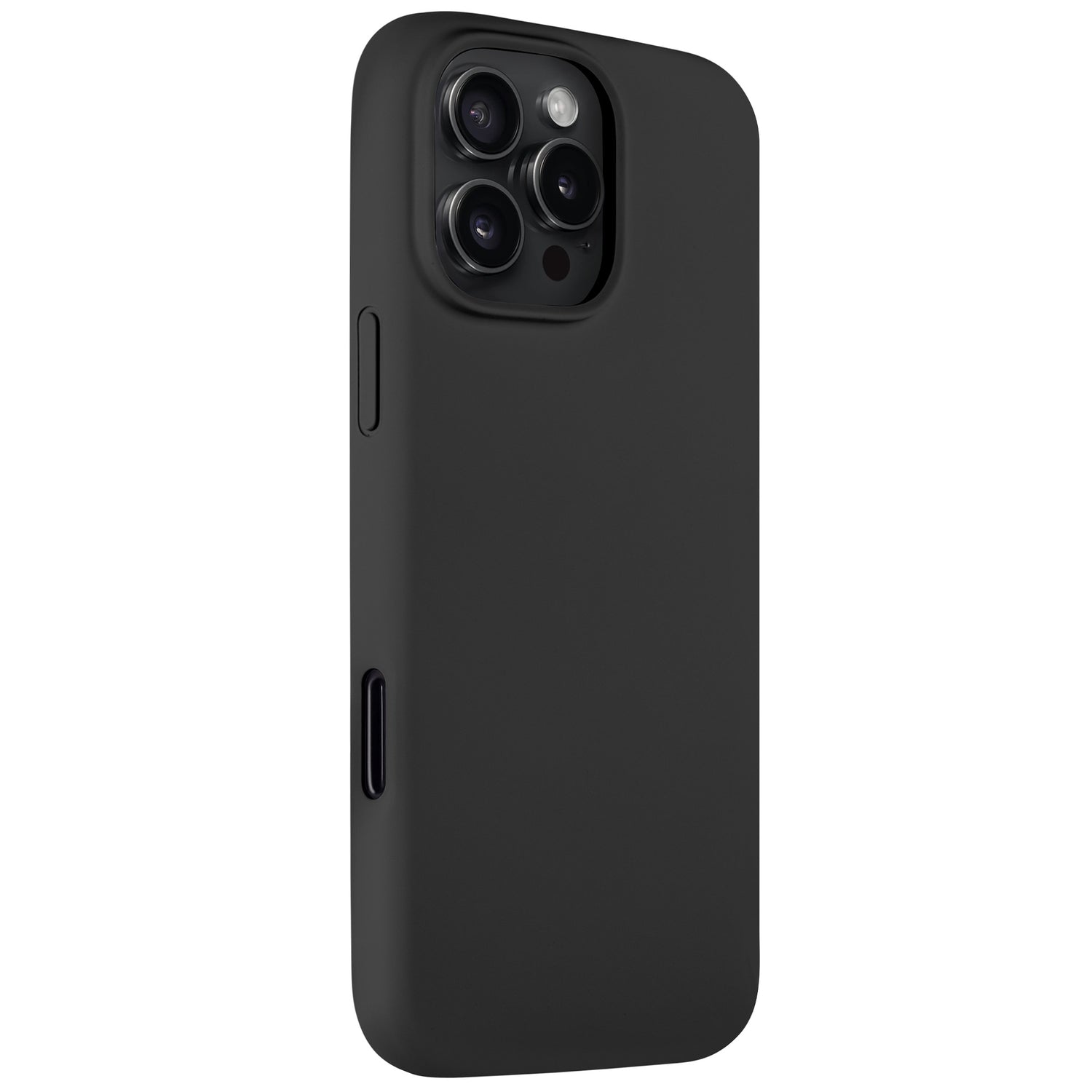 Das Arktis iPhone 16 Pro Max Silikon Case von Arktis schützt Ihr Smartphone stilvoll in Schwarz, lässt Kamera und Seitentasten sichtbar und ist mit kabellosem Laden kompatibel – perfekter Schutz mit elegantem Design.