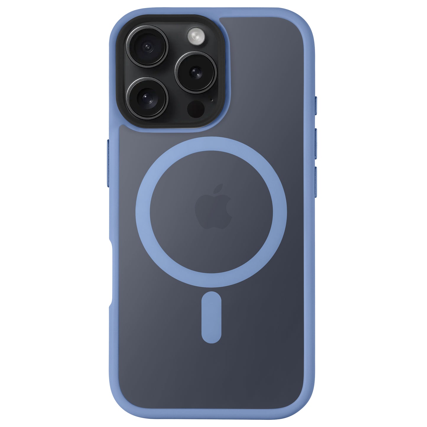 Das Arktis arktis iPhone 16 Pro Max Solid Case verfügt über eine blaue, stoßdämpfende TPU-Silikon-Konstruktion, ein kreisförmiges Design um das Apple-Logo und ein minimalistisches mattes Finish für stilvollen Schutz.