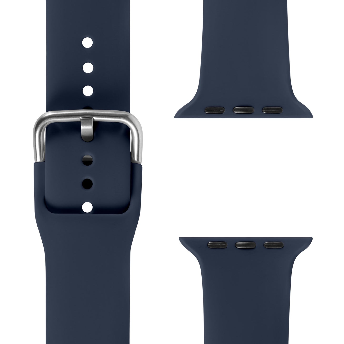 Das arktisband Apple Watch Silikonarmband "Aqua" von arktisband ist ein dunkelblaues Armband mit silberner Metallschließe und zwei Anschlüssen zur einfachen Befestigung der Apple Watch. Mehrere Einstelllöcher sorgen für einen komfortablen, sportlichen Sitz.