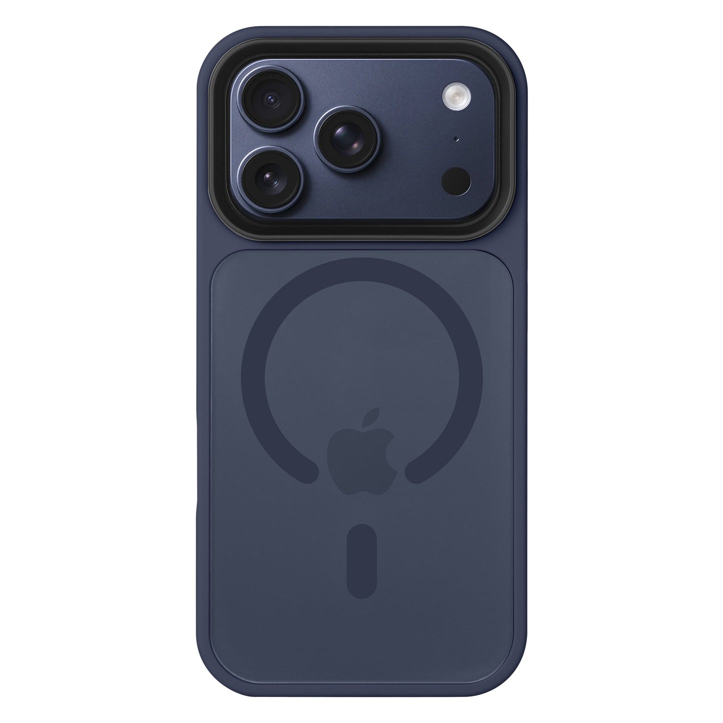 Die Arktis iPhone 17 Pro Solid Case mit MagSafe ist eine dunkelblaue, magnetische, matte Schutzhülle mit Apple-Logo und unterstützt die Triple-Kamera - optimaler Schutz von der Marke Arktis.