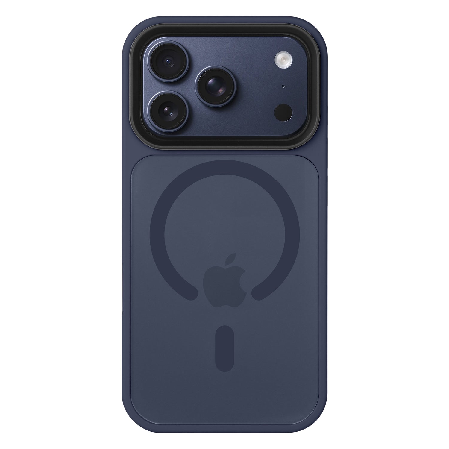 Die Arktis iPhone 17 Pro Solid Case mit MagSafe ist eine dunkelblaue, magnetische, matte Schutzhülle mit Apple-Logo und unterstützt die Triple-Kamera - optimaler Schutz von der Marke Arktis.