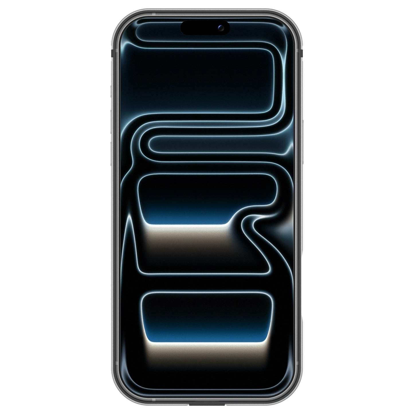 Der arktis iPhone 17 Pro Bumper schützt Ihr Telefon, hier mit einem neonblauen und schwarzen abstrakten Hintergrundbild auf dem Bildschirm.