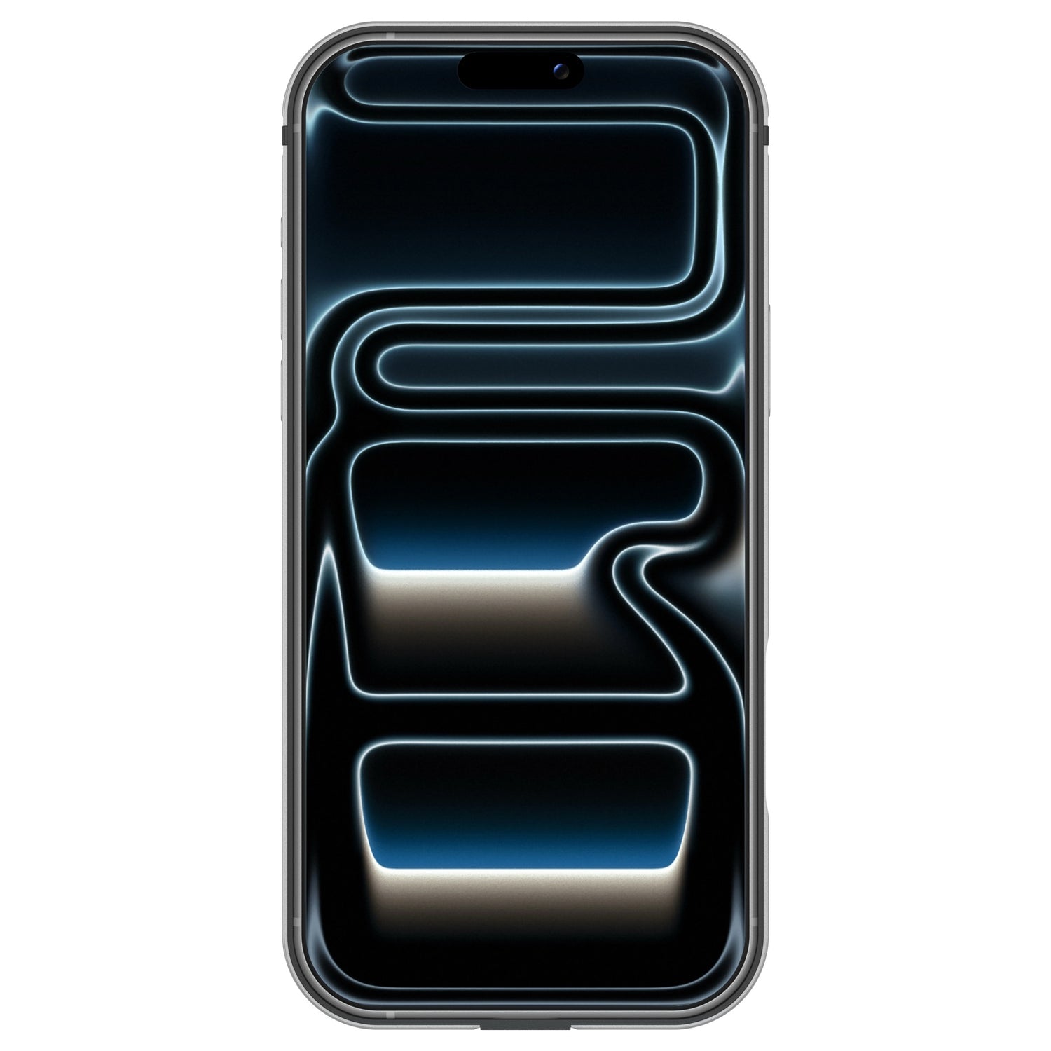 Der arktis iPhone 17 Pro Bumper schützt Ihr Telefon, hier mit einem neonblauen und schwarzen abstrakten Hintergrundbild auf dem Bildschirm.
