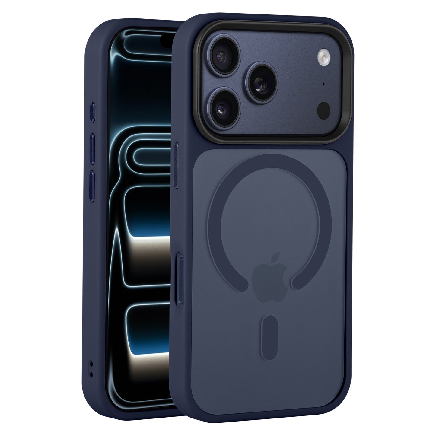 Das Arktis iPhone 17 Pro Solid Case mit MagSafe in Blau, abgebildet von der Vorder- und Rückseite, verfügt über eine matte Oberfläche und volle MagSafe-Kompatibilität.