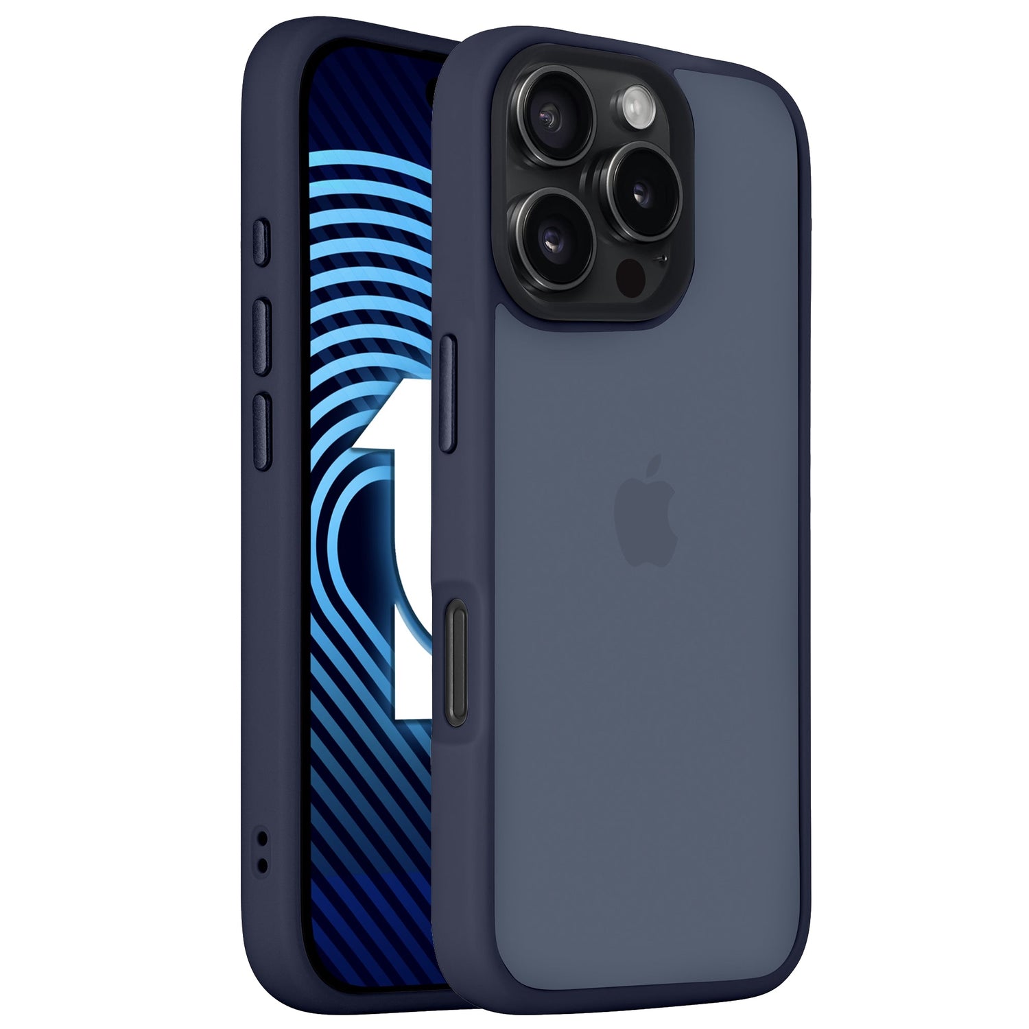 Das Arktis iPhone Air Solid Case in blau matt ist auf einem iPhone mit Vorder- und Rückansicht abgebildet. Diese stilvolle Hülle von Arktis bietet ein stoßabsorbierendes Design für zuverlässigen Schutz des Geräts.