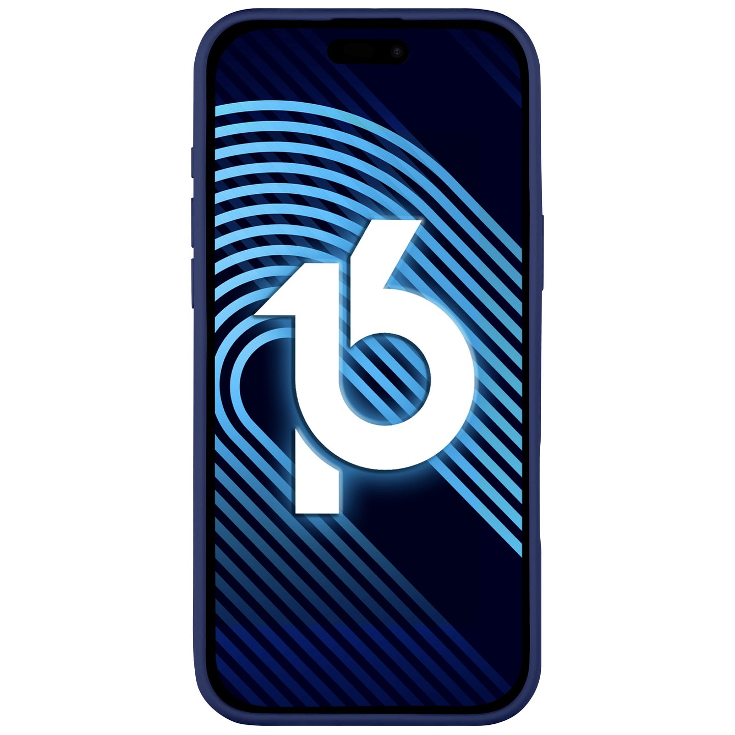 Die Arktis iPhone 16 Pro Silikonhülle von Arktis zeichnet sich durch ein schlankes Design aus, das mit einer fetten weißen „16“ auf dem Bildschirm vor geschwungenen blauen Linien dargestellt wird – ideal für iPhone 16 Pro-Fans.
