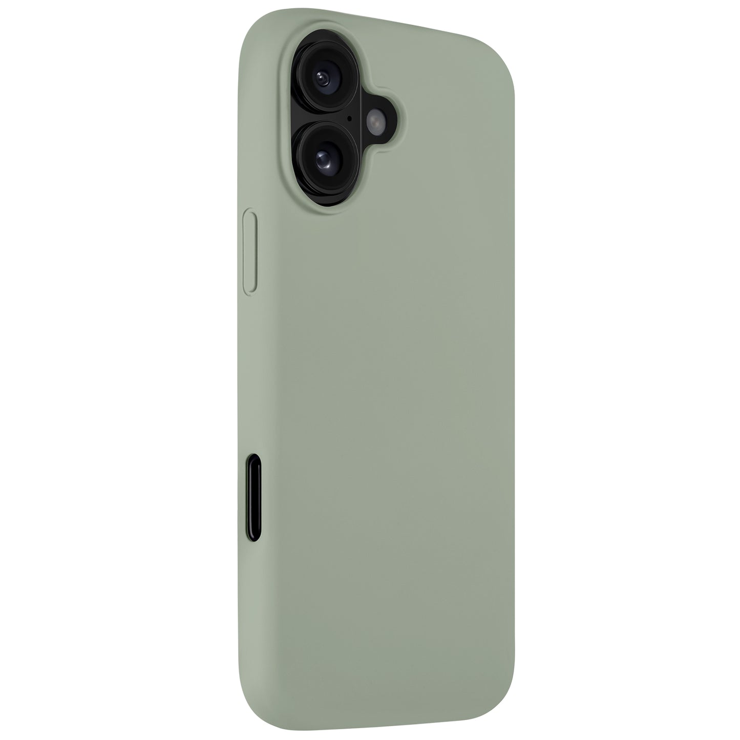 Das arktis iPhone Air Silikon Case in Hellgrün, hier von schräg hinten, ist für das iPhone 17 konzipiert und unterstützt kabelloses Laden.