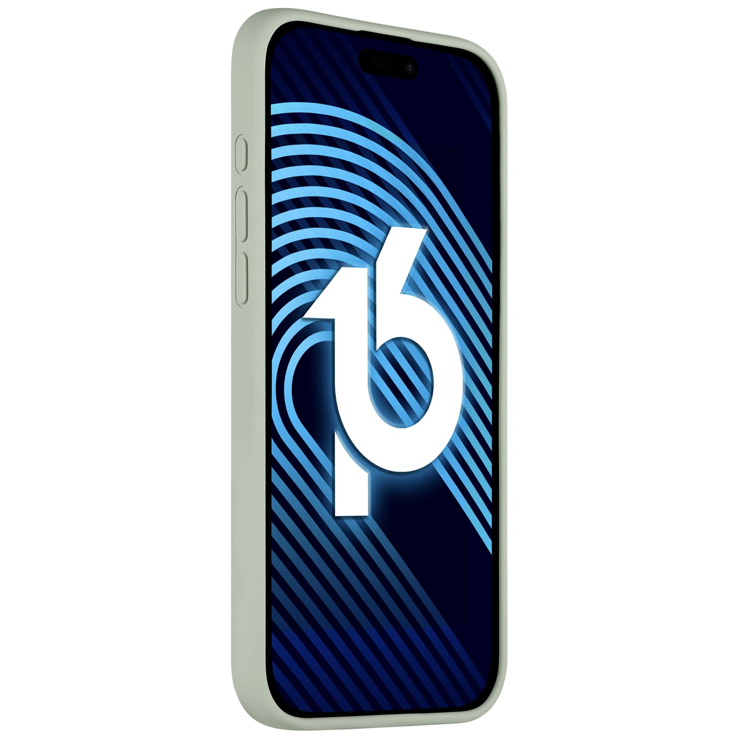 Die arktis iPhone Air Silikonhülle schützt Ihr Smartphone mit einem blauen abstrakten Hintergrund und der fetten weißen Zahl 16 auf dem Bildschirm. Diese elegante Hülle von arktis ist perfekt für kabelloses Laden.
