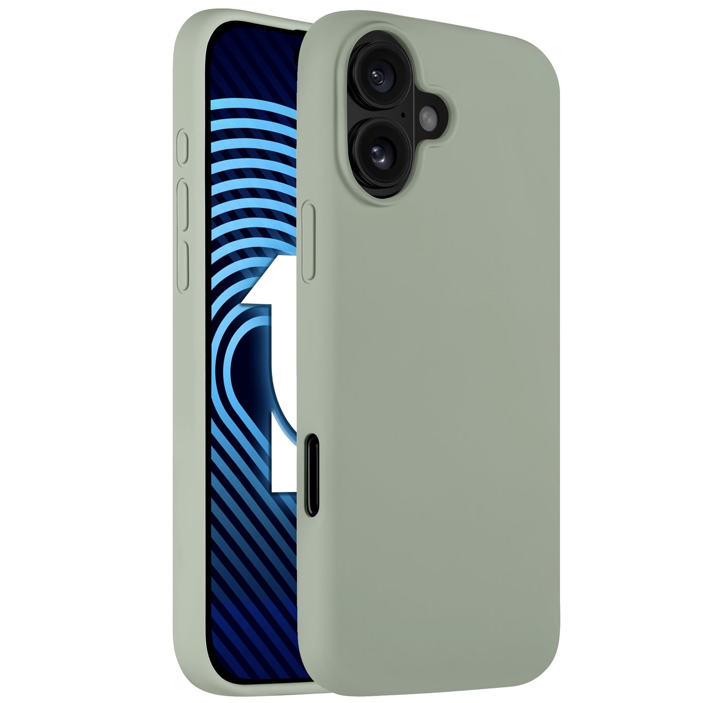 Das arktis iPhone Air Silikon Case in Hellgrün, abgebildet auf einem iPhone 17 Air mit blau-weiß gestreiftem Bildschirm und der Nummer 1, vereint stilvolles Design von arktis und unterstützt kabelloses Laden.