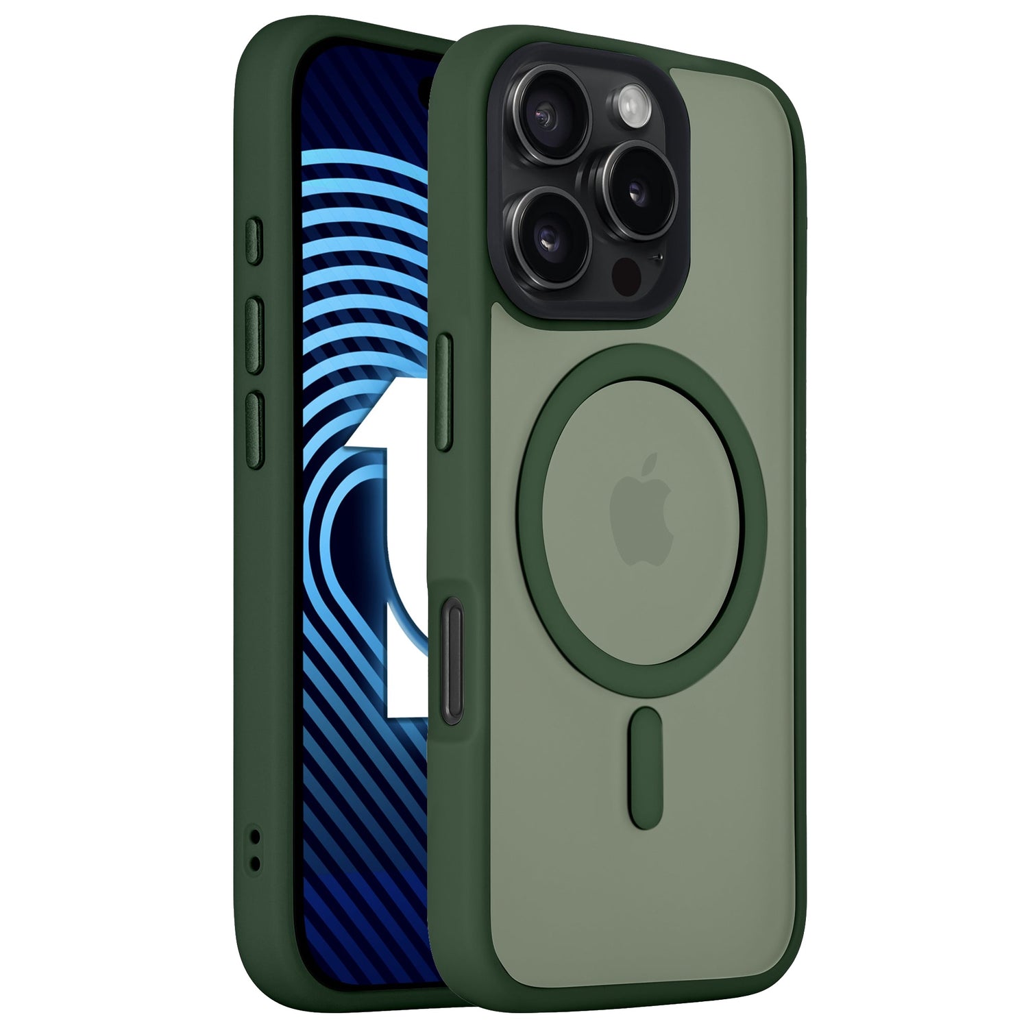 Grünes iPhone mit dem Arktis arktis iPhone 16 Pro Max Solid Case aus stoßdämpfendem TPU-Silikon, mit minimalistischem mattem Design, MagSafe-Ring und präziser Kameraaussparung von Arktis.