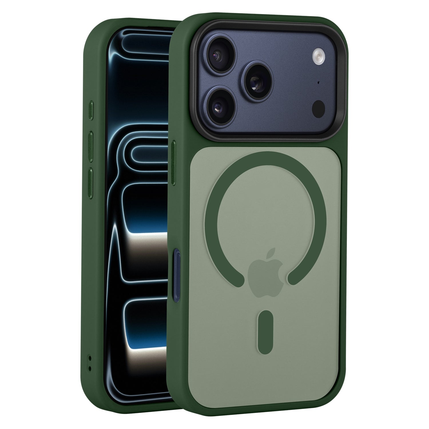 Das Arktis iPhone 17 Pro Solid Case mit MagSafe von Arktis, in grüner Farbe mit mattem Finish, setzt das Frontdisplay und die Kamerarückseite perfekt in Szene - perfekt als stylische, MagSafe-kompatible Hülle für das iPhone 17 Pro.