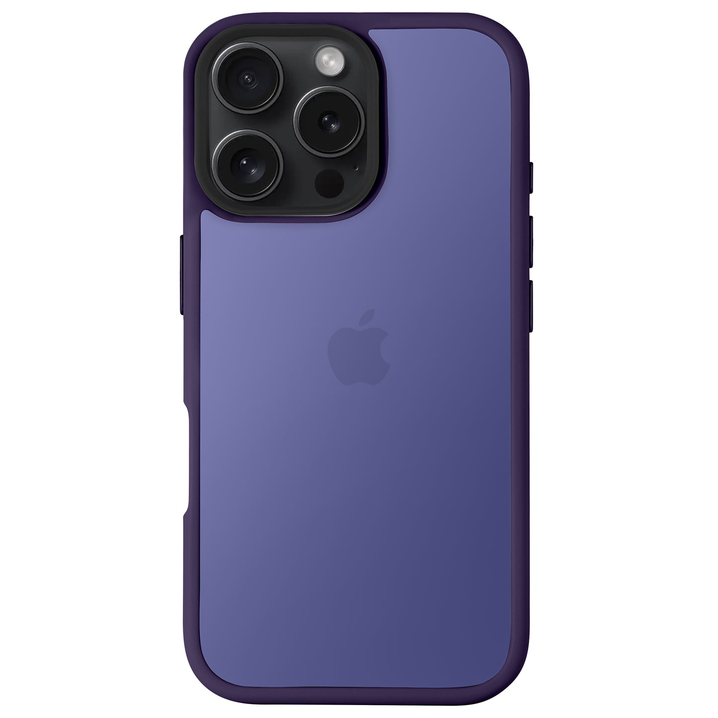 Lila iPhone mit einem dunkelvioletten, matten Arktis arktis iPhone Air Solid Case, das stoßdämpfend ist, mit dem Apple-Logo und drei Kameralinsen auf der Rückseite.