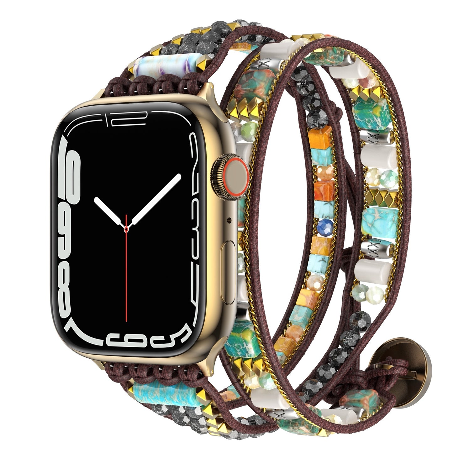 Das arktisband Apple Watch Armband "Dream Catcher" von arktisband ist ein elegantes Boho-Armband mit bunter, mehrreihiger Perlenkette in Türkis, Orange und Gold - perfekt für deine Apple Watch.