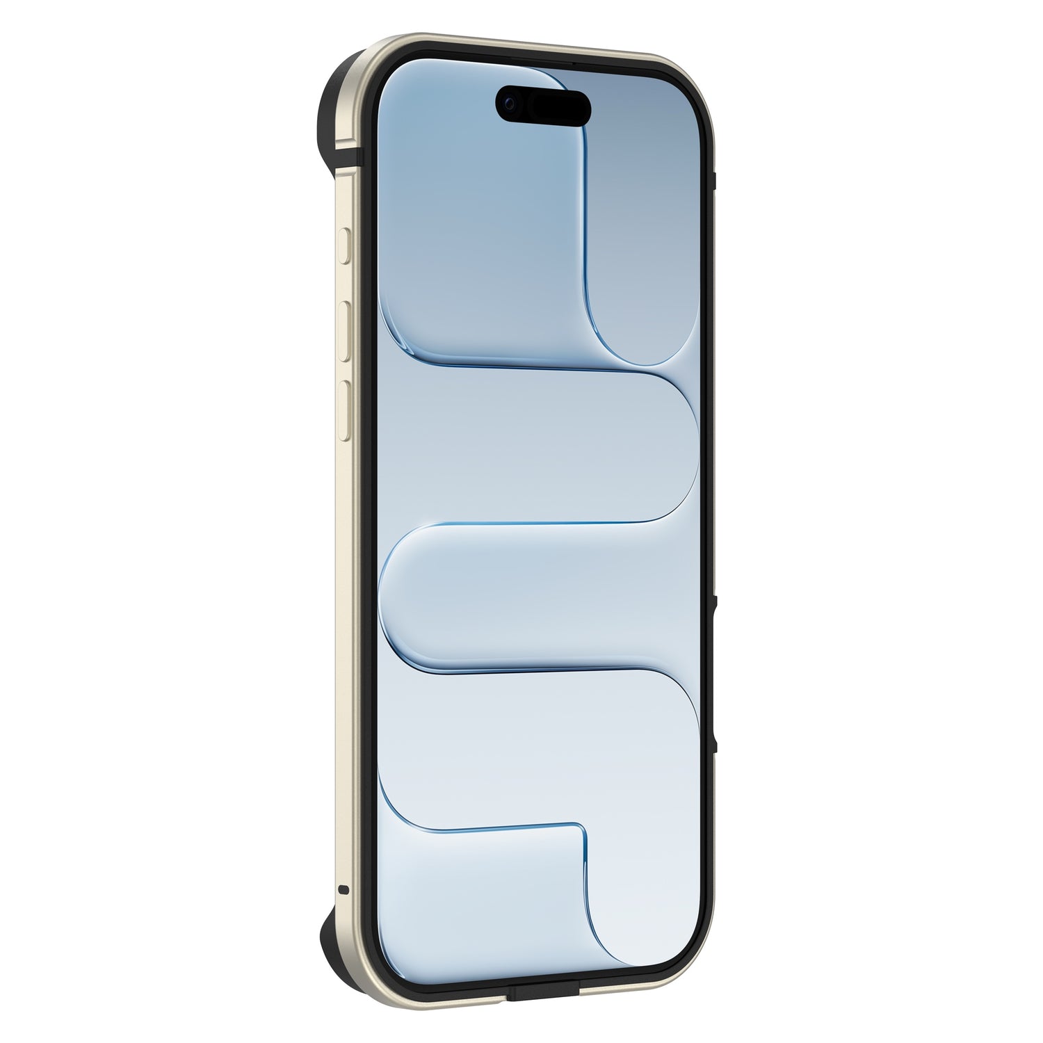 Der arktis iPhone Air Bumper von arktis ist ein modernes Smartphone-Zubehör mit ultraleichtem Aluminium-TPU-Silikon-Rahmen und robustem Schutz, hier auf einem Telefon mit einem blauen abstrakten Design auf dem Bildschirm.