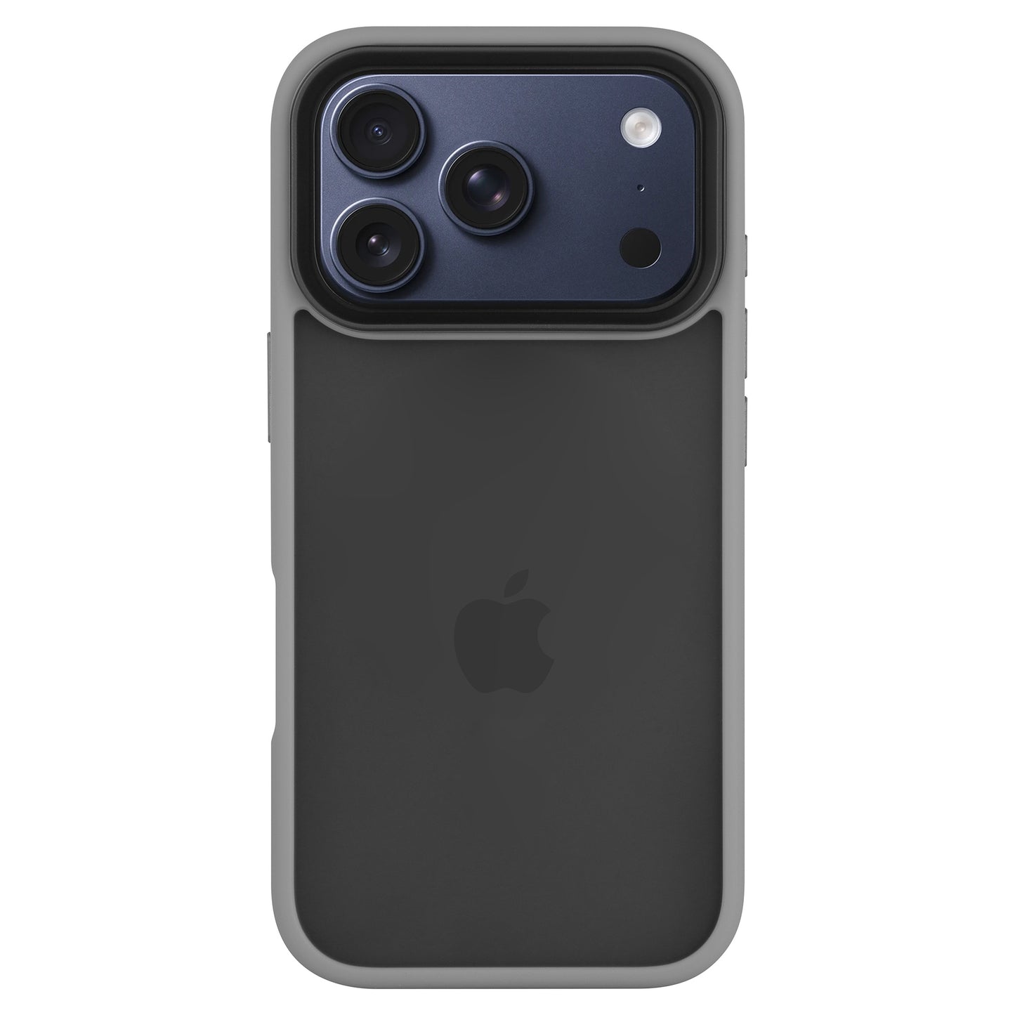 Ein Arktis iPhone 17 Pro Max Solid Case in mattem Schwarz auf einem iPhone, das die Rückseite mit drei Kameralinsen und dem Apple-Logo zeigt.