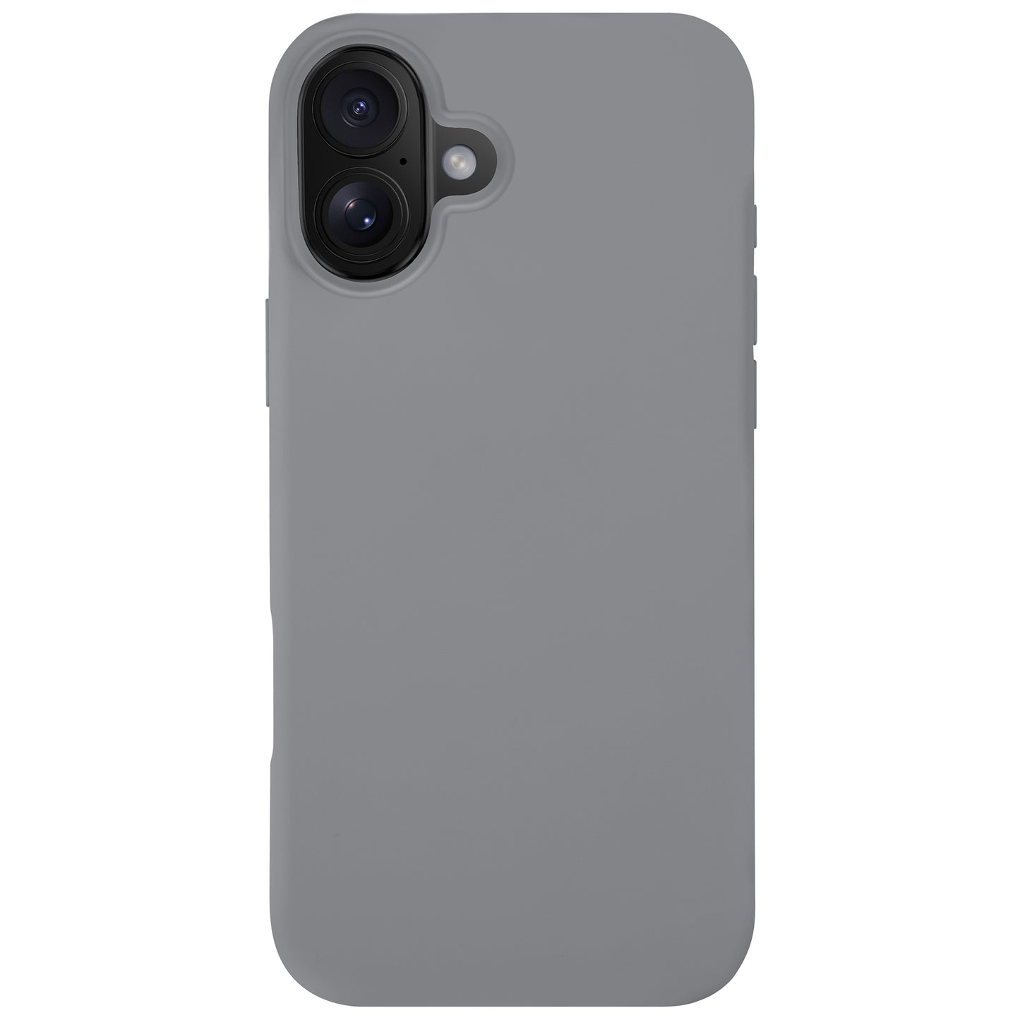 Die arktis iPhone Air Silikon Case in Grau bietet einen präzisen Kameraausschnitt, ist kabellose-laden-kompatibel und zeigt sich rückseitig vor weißem Hintergrund.