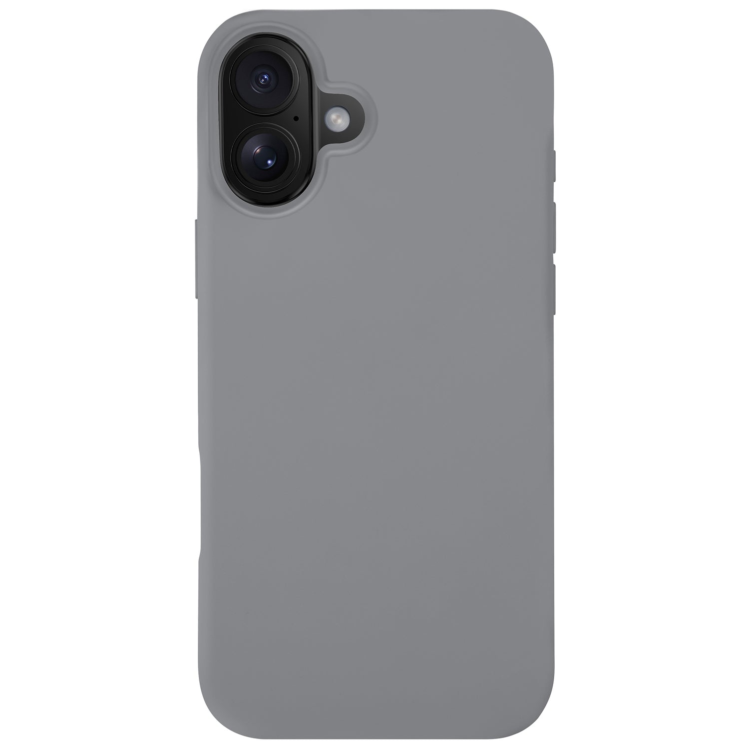 Die arktis iPhone Air Silikon Case in Grau bietet einen präzisen Kameraausschnitt, ist kabellose-laden-kompatibel und zeigt sich rückseitig vor weißem Hintergrund.