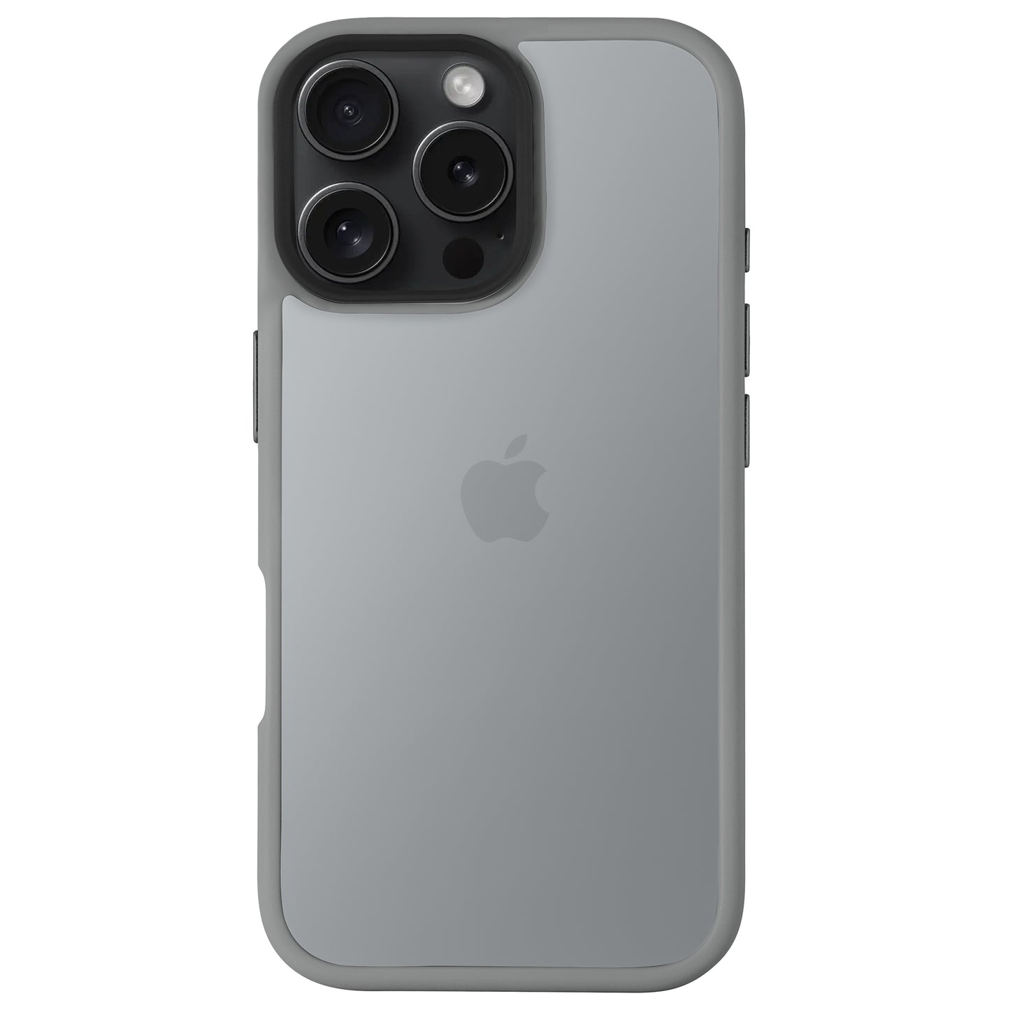 Ein silbernes iPhone mit dem matten, stoßdämpfenden Arktis iPhone Air Solid Case von Arktis, mit drei Kameralinsen und dem Apple-Logo.