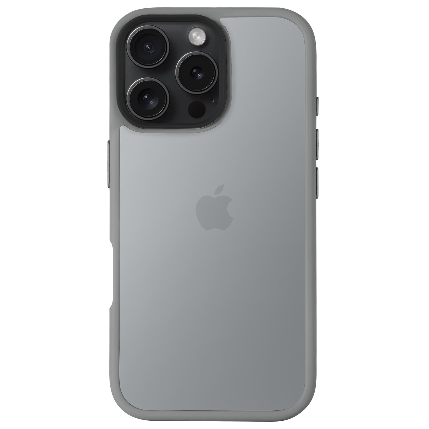 Ein silbernes iPhone mit dem matten, stoßdämpfenden Arktis iPhone Air Solid Case von Arktis, mit drei Kameralinsen und dem Apple-Logo.