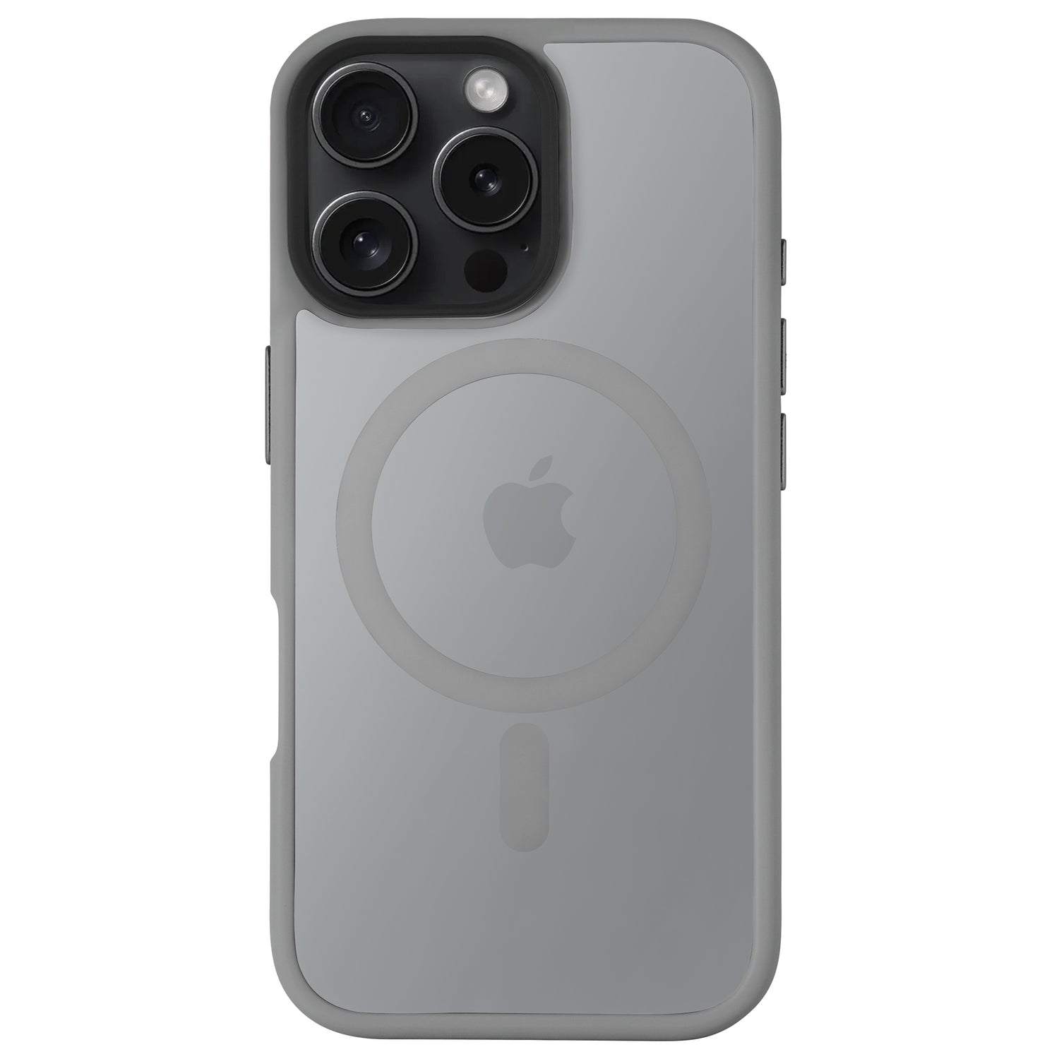 Das Arktis iPhone 16 Pro Max Solid Case von Arktis in Grau, gefertigt aus stoßabsorbierendem TPU-Silikon im minimalistischen Matt-Look, schützt Ihr iPhone und lässt das Apple-Logo sowie Kameraobjektive sichtbar.