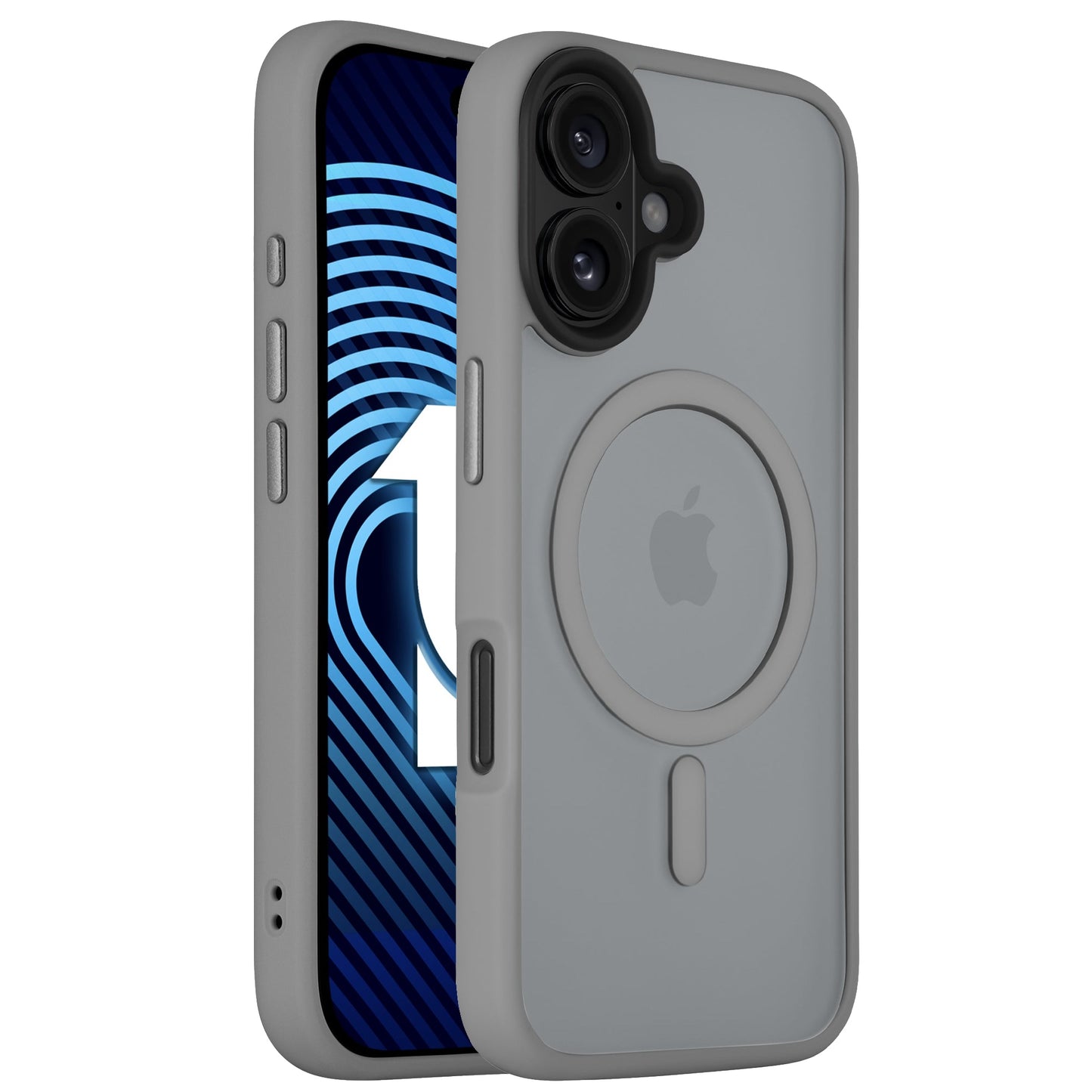 Das Arktis iPhone 16 Plus Solid Case von Arktis ist eine graue, stoßabsorbierende TPU-Silikon-Hülle im minimalistischen Matt-Look, die das MagSafe-kompatible Design und das Display stilvoll präsentiert.