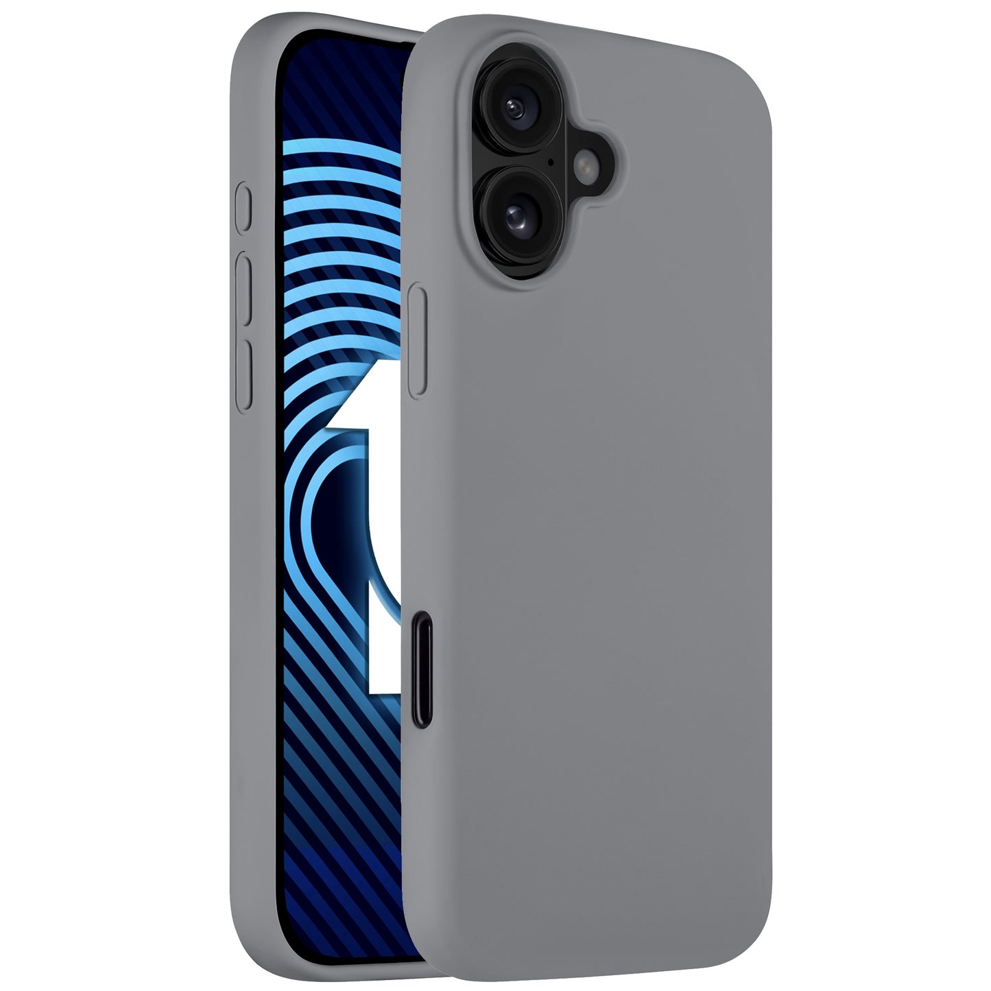 Ein iPhone mit dem arktis iPhone Air Silikon Case in grau zeigt einen blau und schwarz gemusterten Bildschirm mit der Zahl 1 und unterstützt kabelloses Laden.