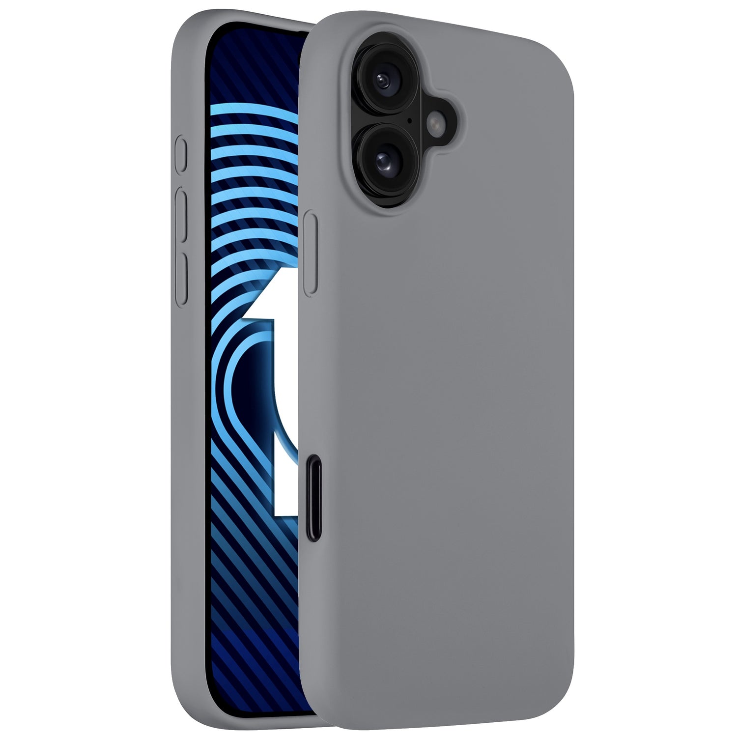 Ein iPhone mit dem arktis iPhone Air Silikon Case in grau zeigt einen blau und schwarz gemusterten Bildschirm mit der Zahl 1 und unterstützt kabelloses Laden.