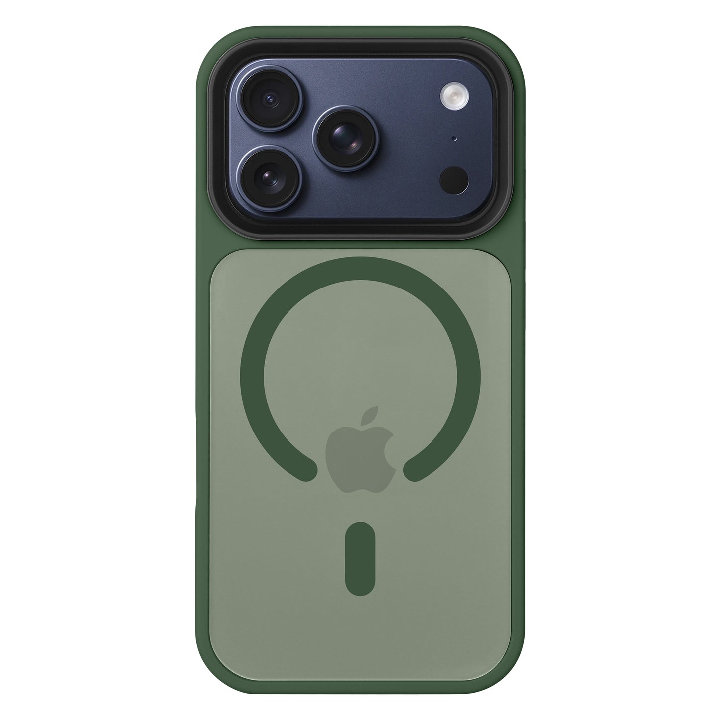 Das Arktis iPhone 17 Pro Solid Case mit MagSafe ist eine grüne matte Schutzhülle mit Dual-Kamera-Unterstützung, Apple-Logo und rundem Design, hergestellt von Arktis und kompatibel mit MagSafe.